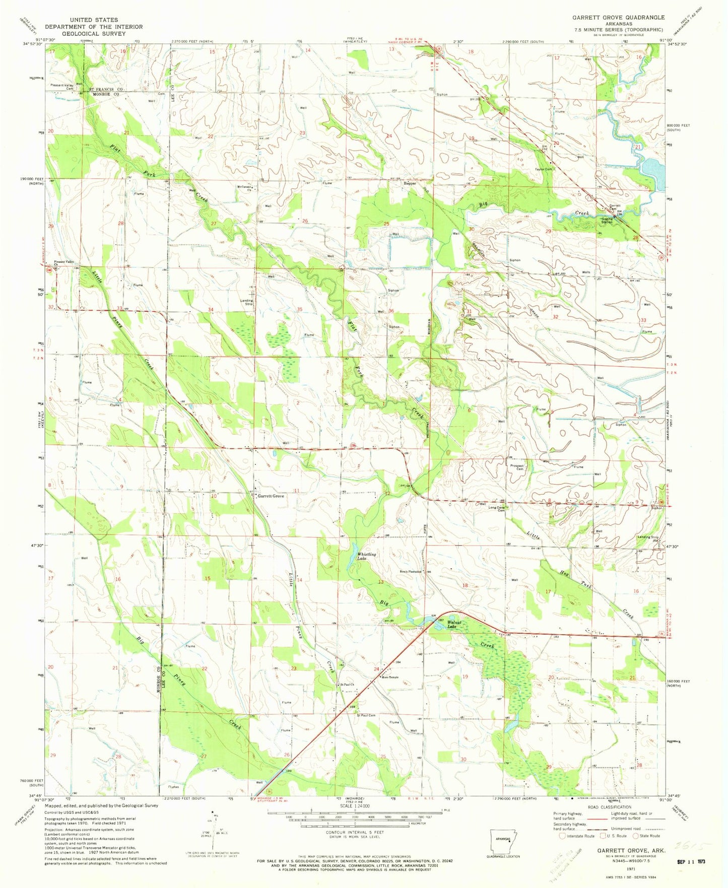 Classic USGS Garrett Grove Arkansas 7.5'x7.5' Topo Map Image