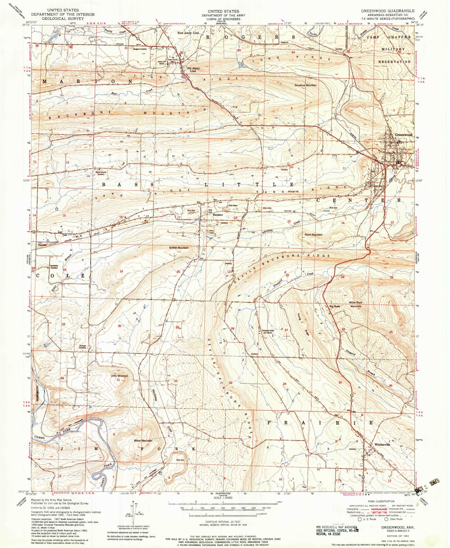 Classic USGS Greenwood Arkansas 7.5'x7.5' Topo Map Image