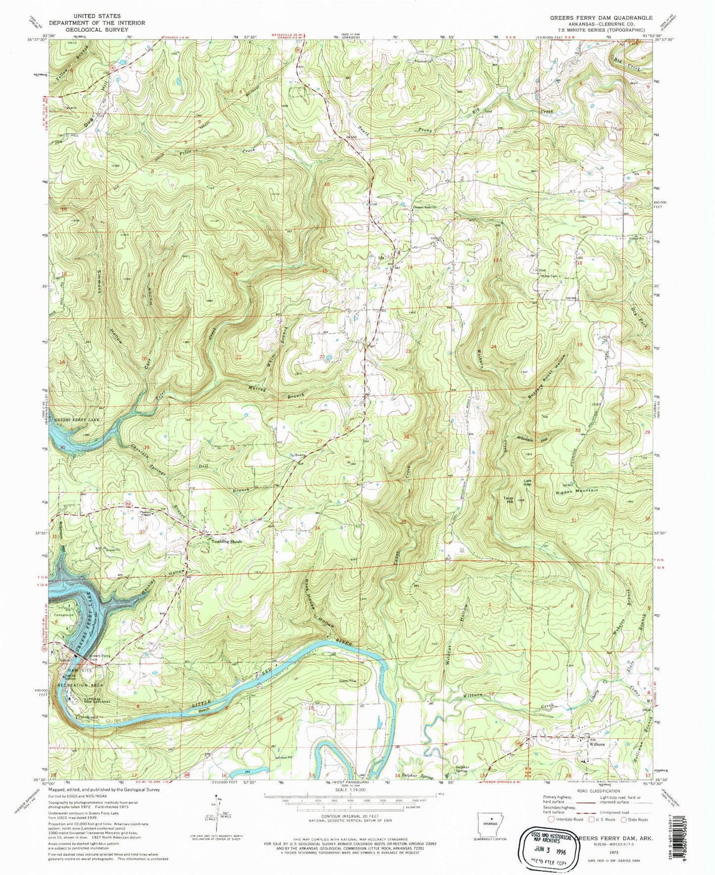 Classic USGS Greers Ferry Dam Arkansas 7.5'x7.5' Topo Map Image