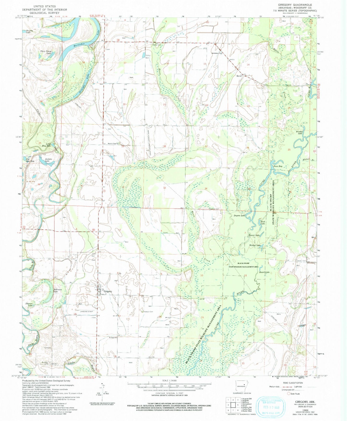 Classic USGS Gregory Arkansas 7.5'x7.5' Topo Map Image