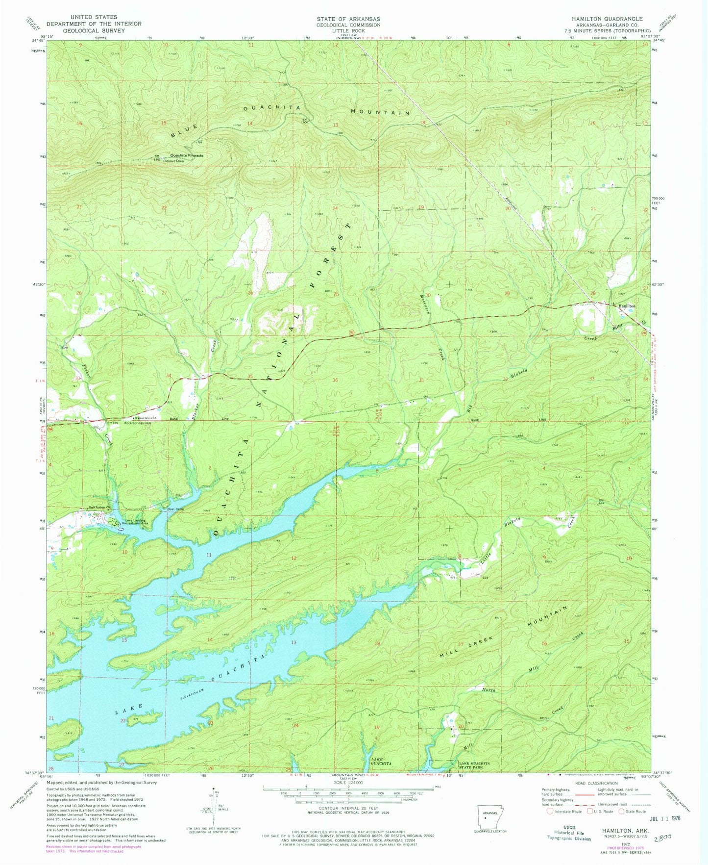 Classic USGS Hamilton Arkansas 7.5'x7.5' Topo Map Image