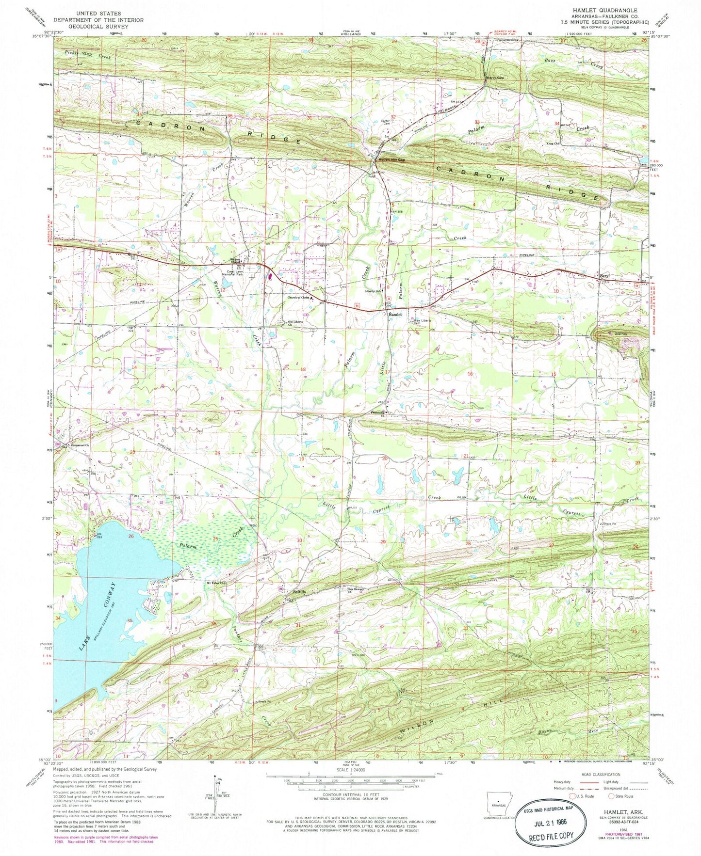 Classic USGS Hamlet Arkansas 7.5'x7.5' Topo Map Image