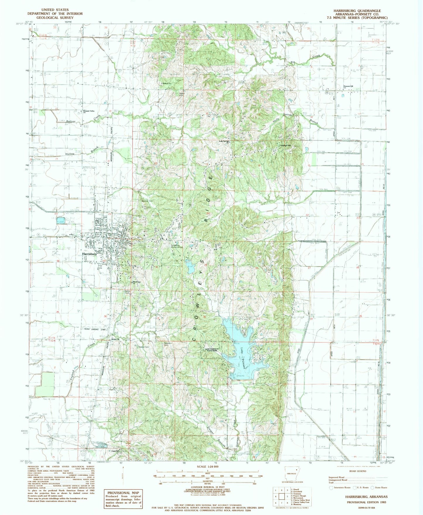 Classic USGS Harrisburg Arkansas 7.5'x7.5' Topo Map Image