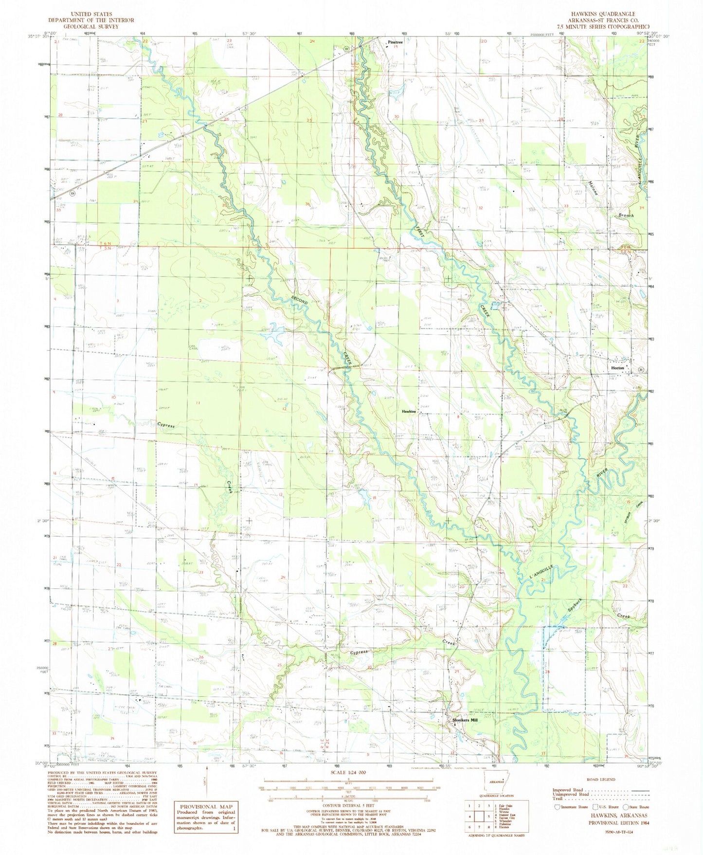 Classic USGS Hawkins Arkansas 7.5'x7.5' Topo Map Image