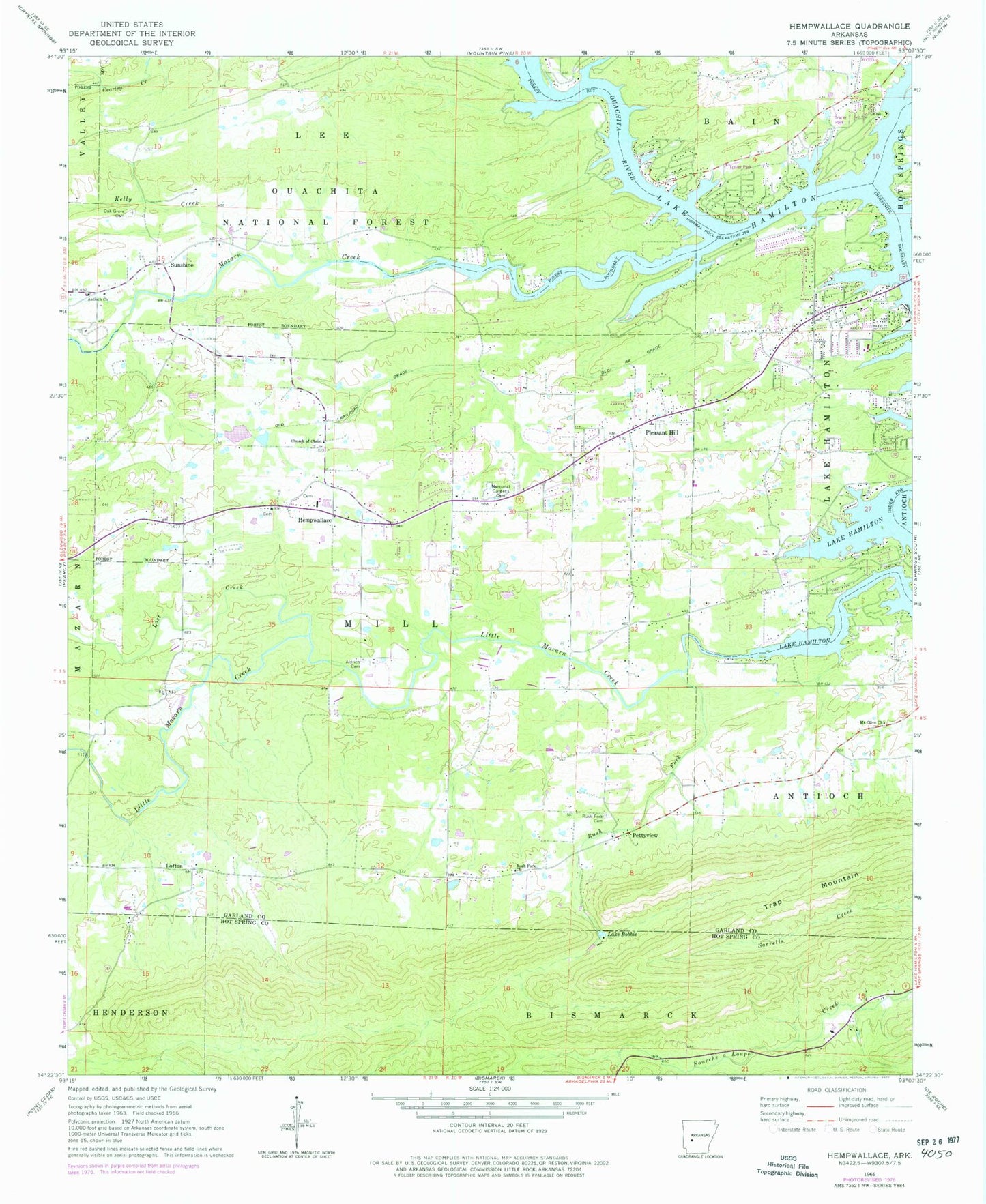 Classic USGS Hempwallace Arkansas 7.5'x7.5' Topo Map Image