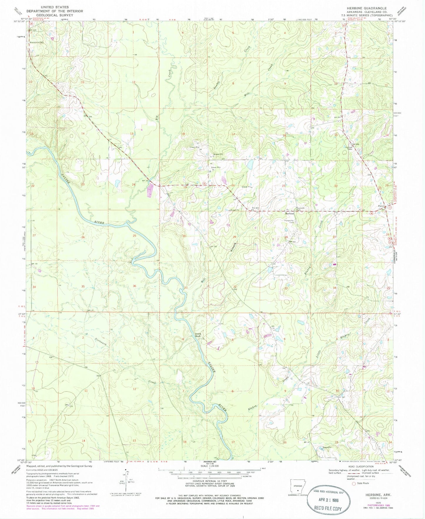 Classic USGS Herbine Arkansas 7.5'x7.5' Topo Map Image