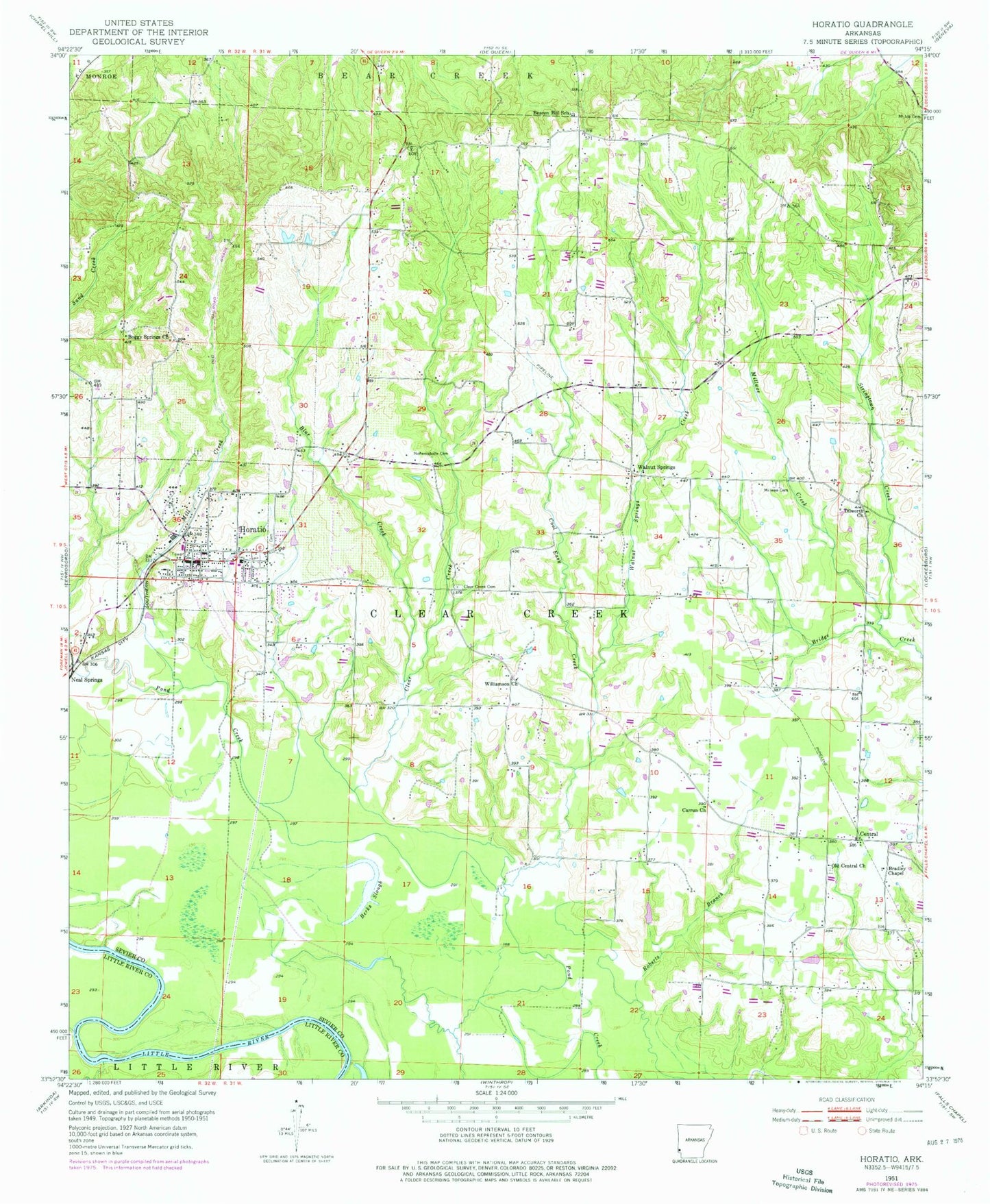 Classic USGS Horatio Arkansas 7.5'x7.5' Topo Map Image