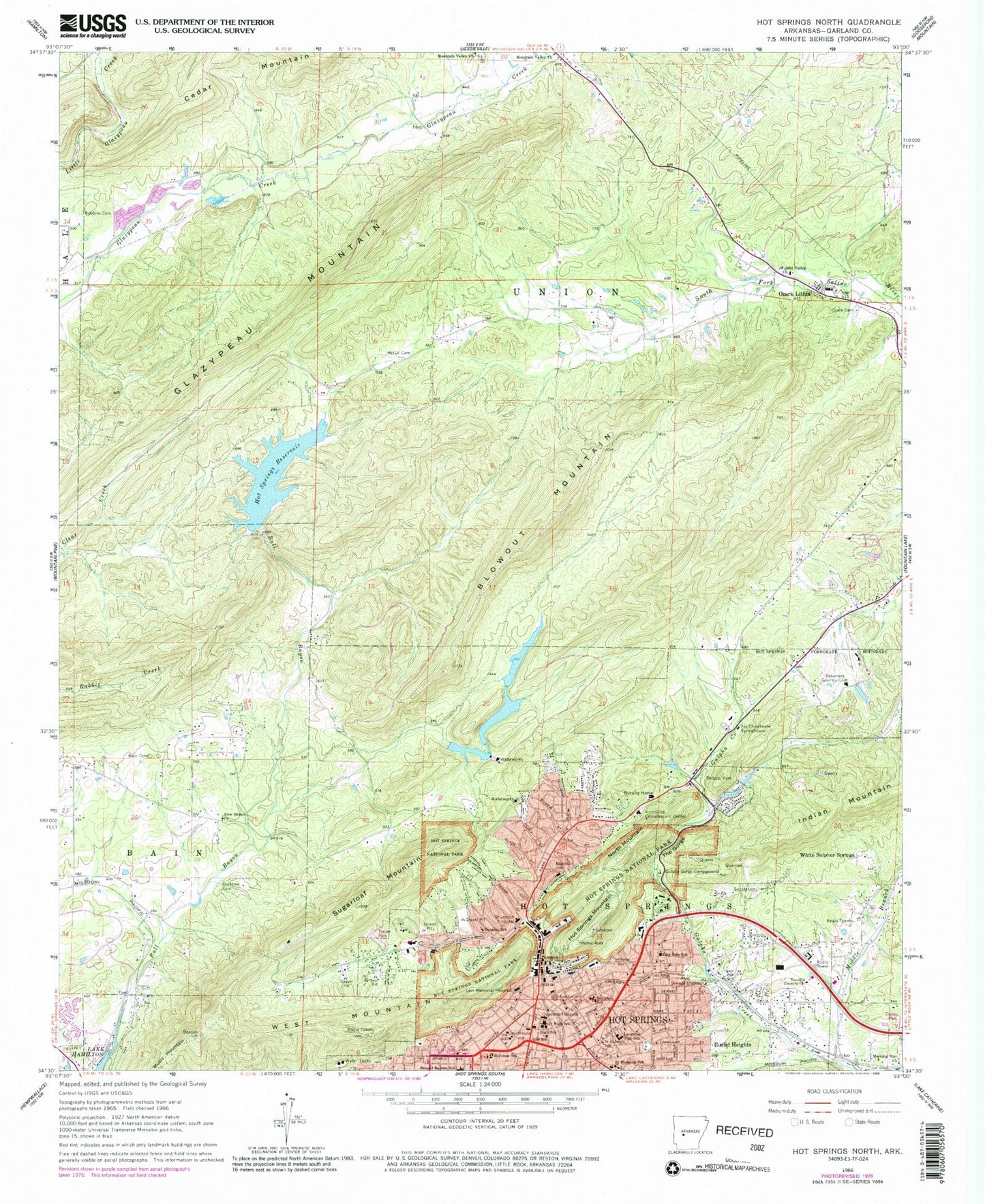 Classic USGS Hot Springs North Arkansas 7.5'x7.5' Topo Map Image