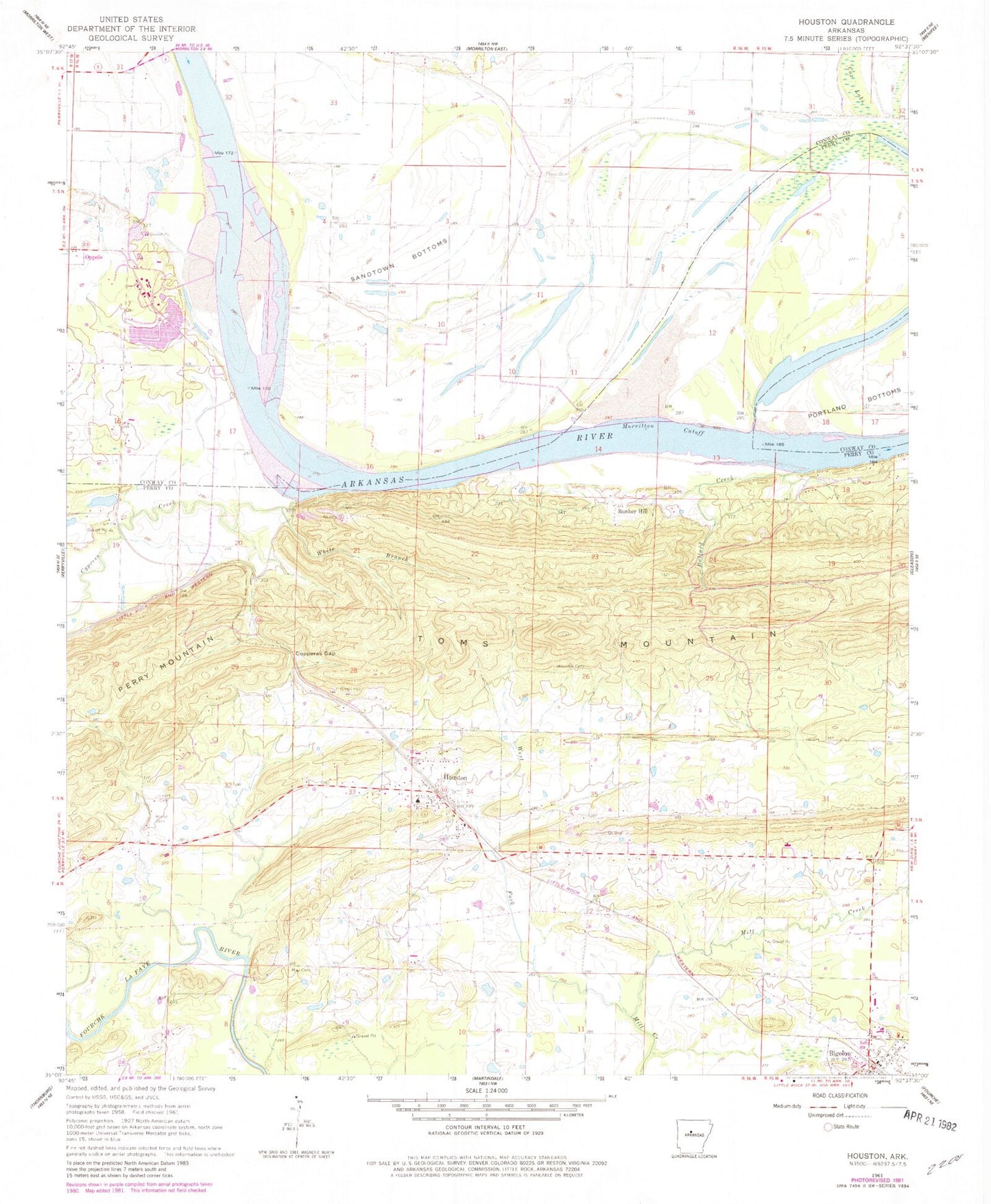 Classic USGS Houston Arkansas 7.5'x7.5' Topo Map Image