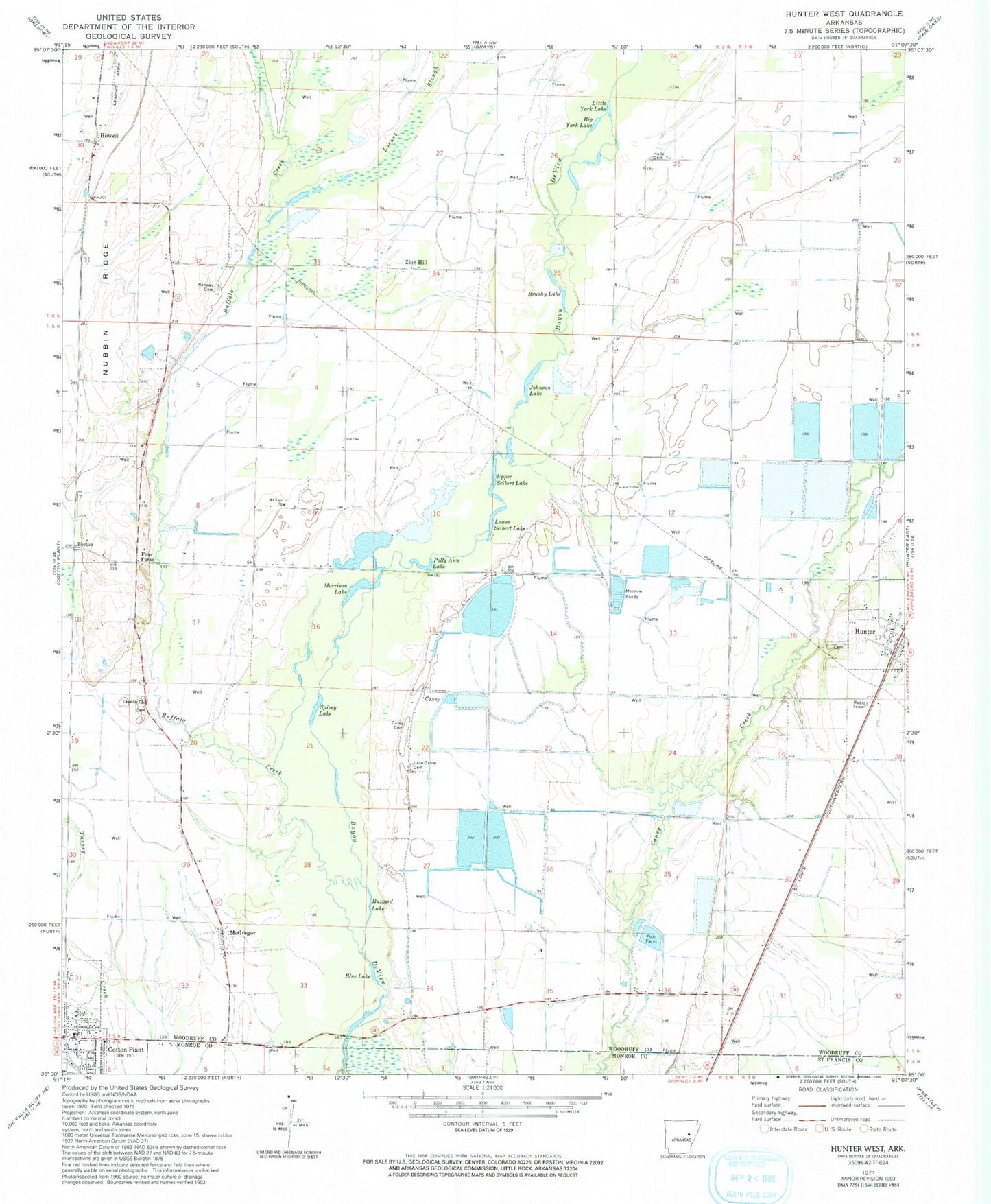 Classic USGS Hunter West Arkansas 7.5'x7.5' Topo Map Image