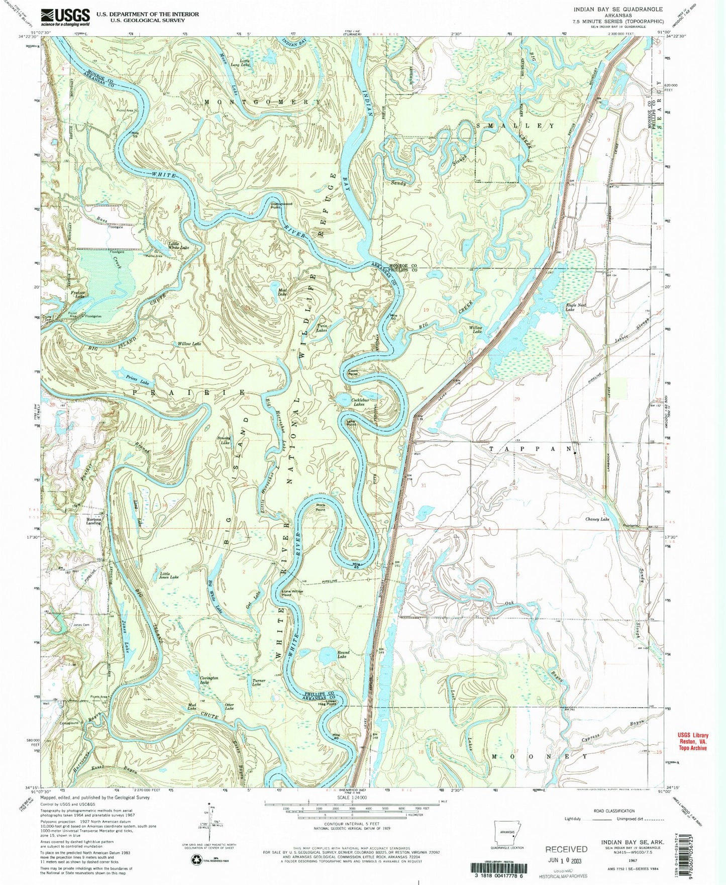 Classic USGS Indian Bay SE Arkansas 7.5'x7.5' Topo Map Image