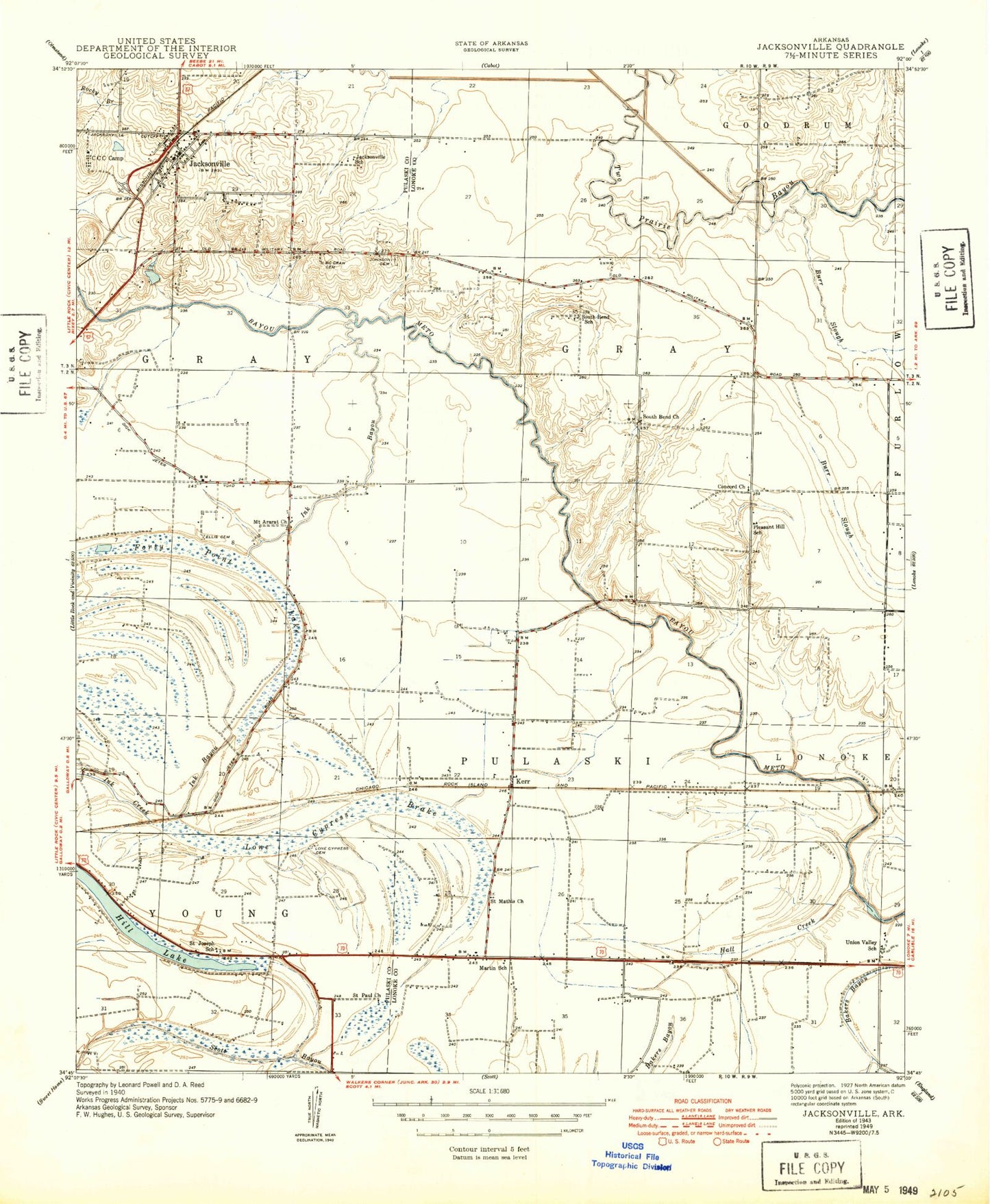 Classic USGS Jacksonville Arkansas 7.5'x7.5' Topo Map Image