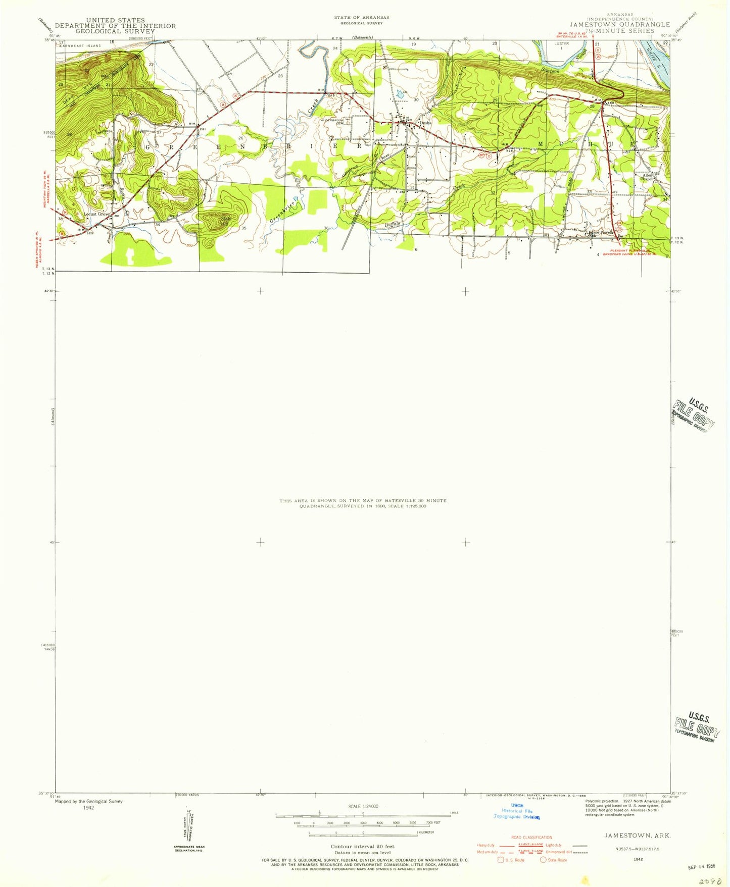 Classic USGS Jamestown Arkansas 7.5'x7.5' Topo Map Image