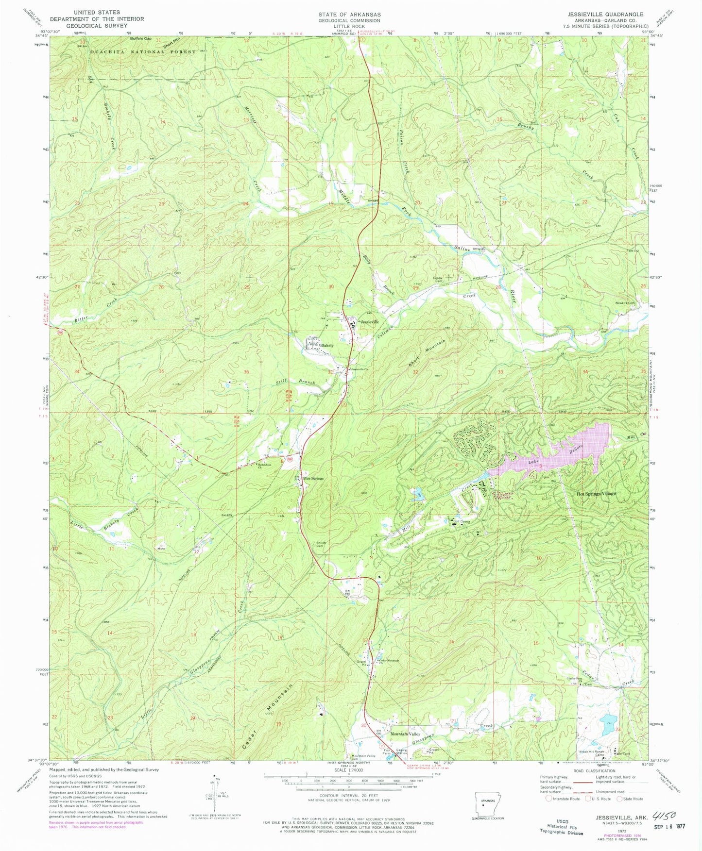 Classic USGS Jessieville Arkansas 7.5'x7.5' Topo Map Image