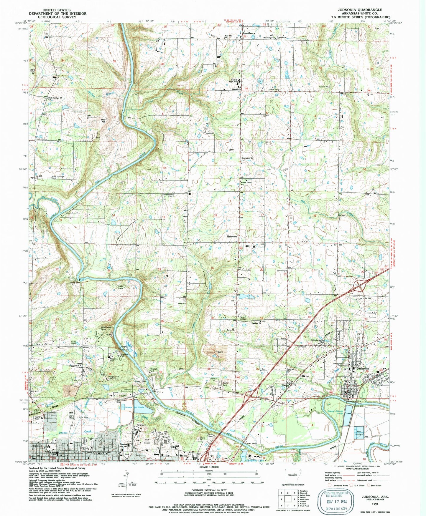 Classic USGS Judsonia Arkansas 7.5'x7.5' Topo Map Image