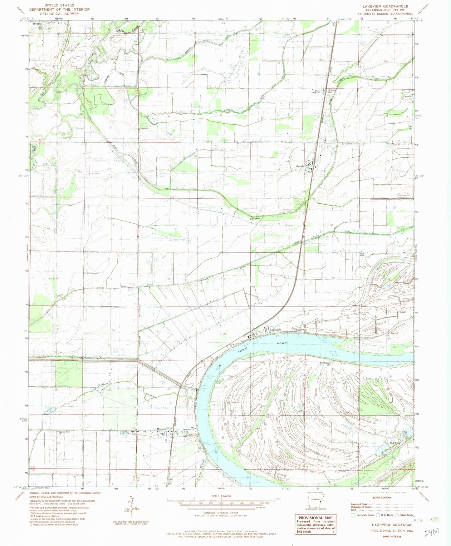 Classic USGS Lakeview Arkansas 7.5'x7.5' Topo Map Image