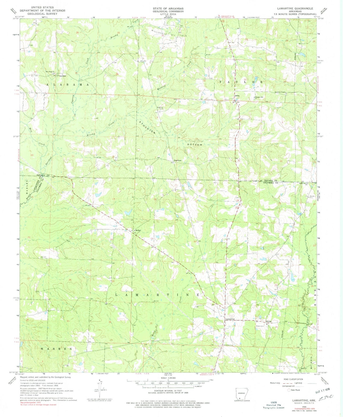 Classic USGS Lamartine Arkansas 7.5'x7.5' Topo Map Image