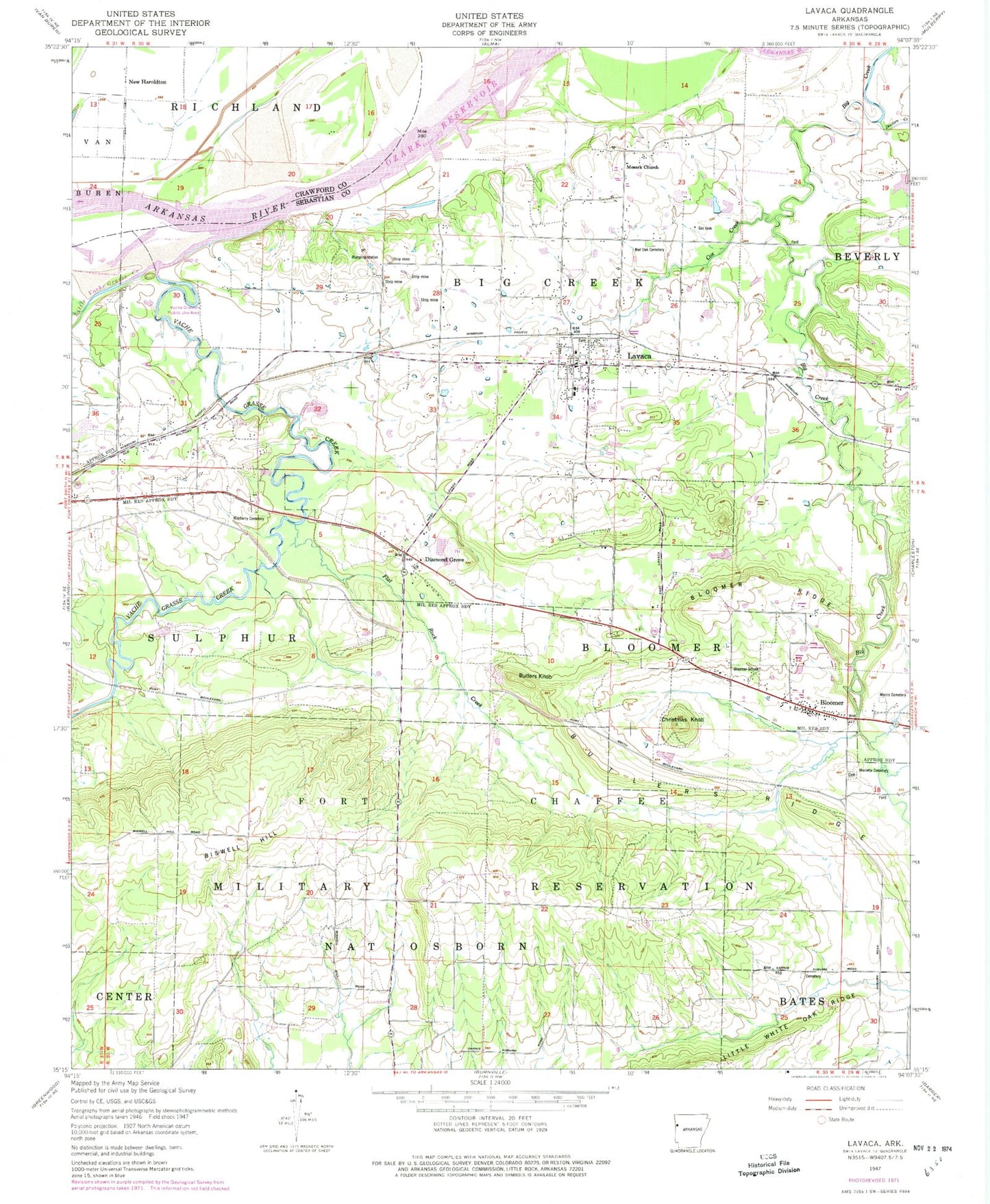Classic USGS Lavaca Arkansas 7.5'x7.5' Topo Map Image