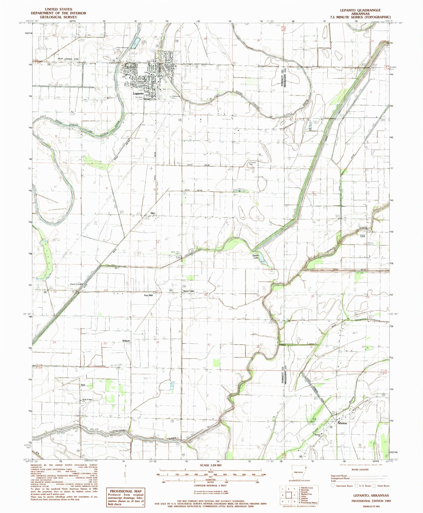 Classic USGS Lepanto Arkansas 7.5'x7.5' Topo Map Image