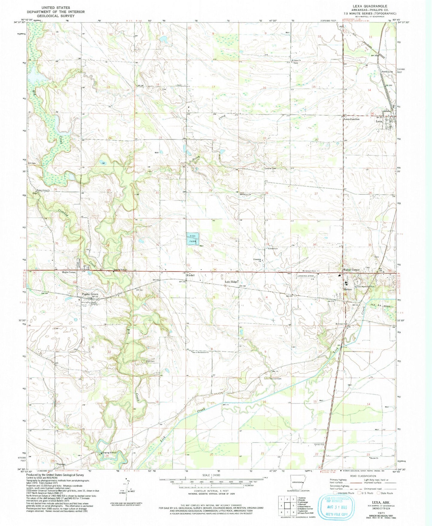 Classic USGS Lexa Arkansas 7.5'x7.5' Topo Map Image