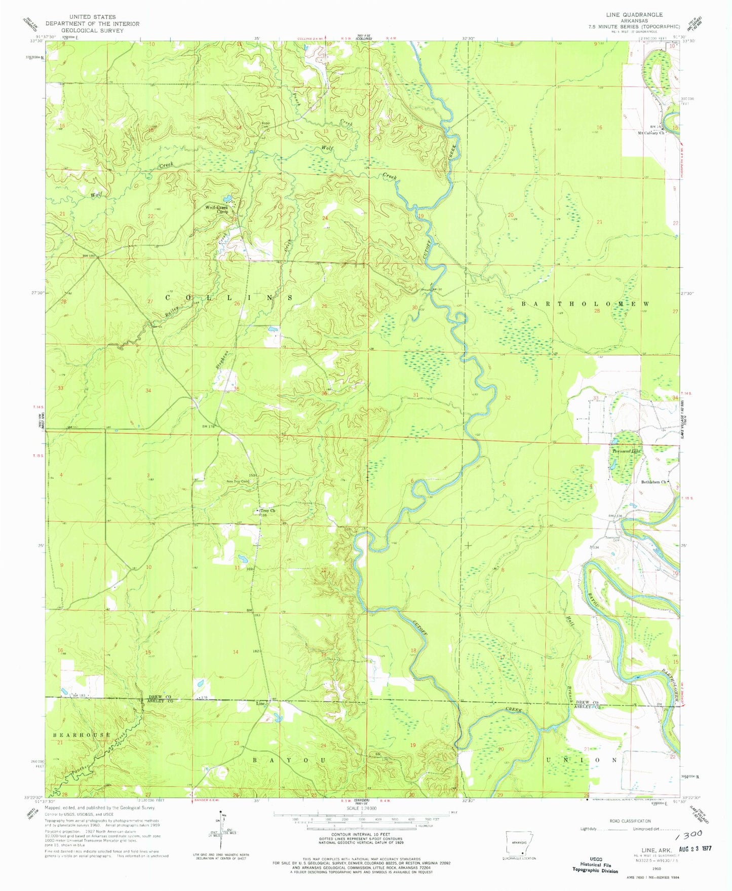 Classic USGS Line Arkansas 7.5'x7.5' Topo Map Image