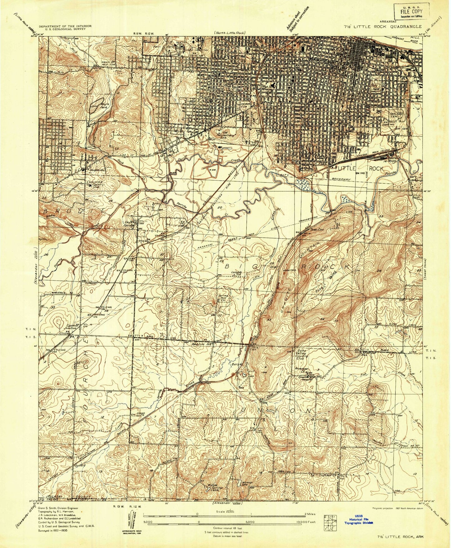 Classic USGS Little Rock Arkansas 7.5'x7.5' Topo Map Image
