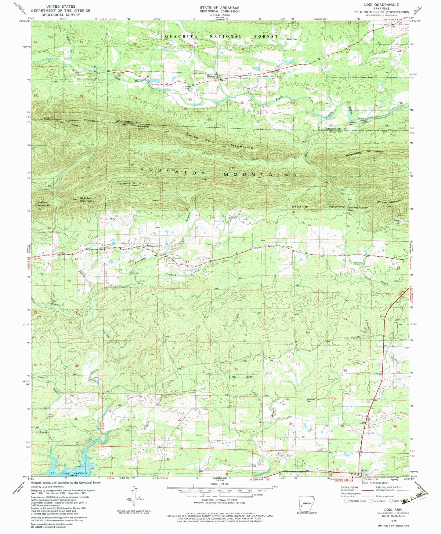 Classic USGS Lodi Arkansas 7.5'x7.5' Topo Map Image
