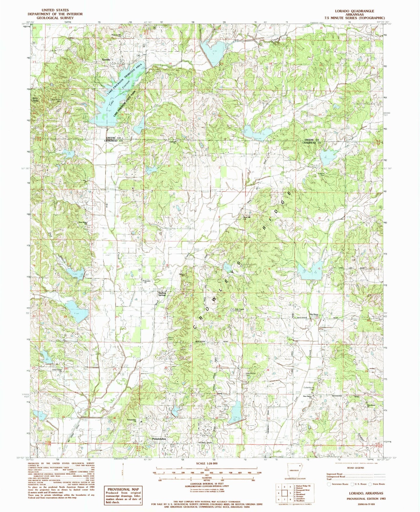 Classic USGS Lorado Arkansas 7.5'x7.5' Topo Map Image