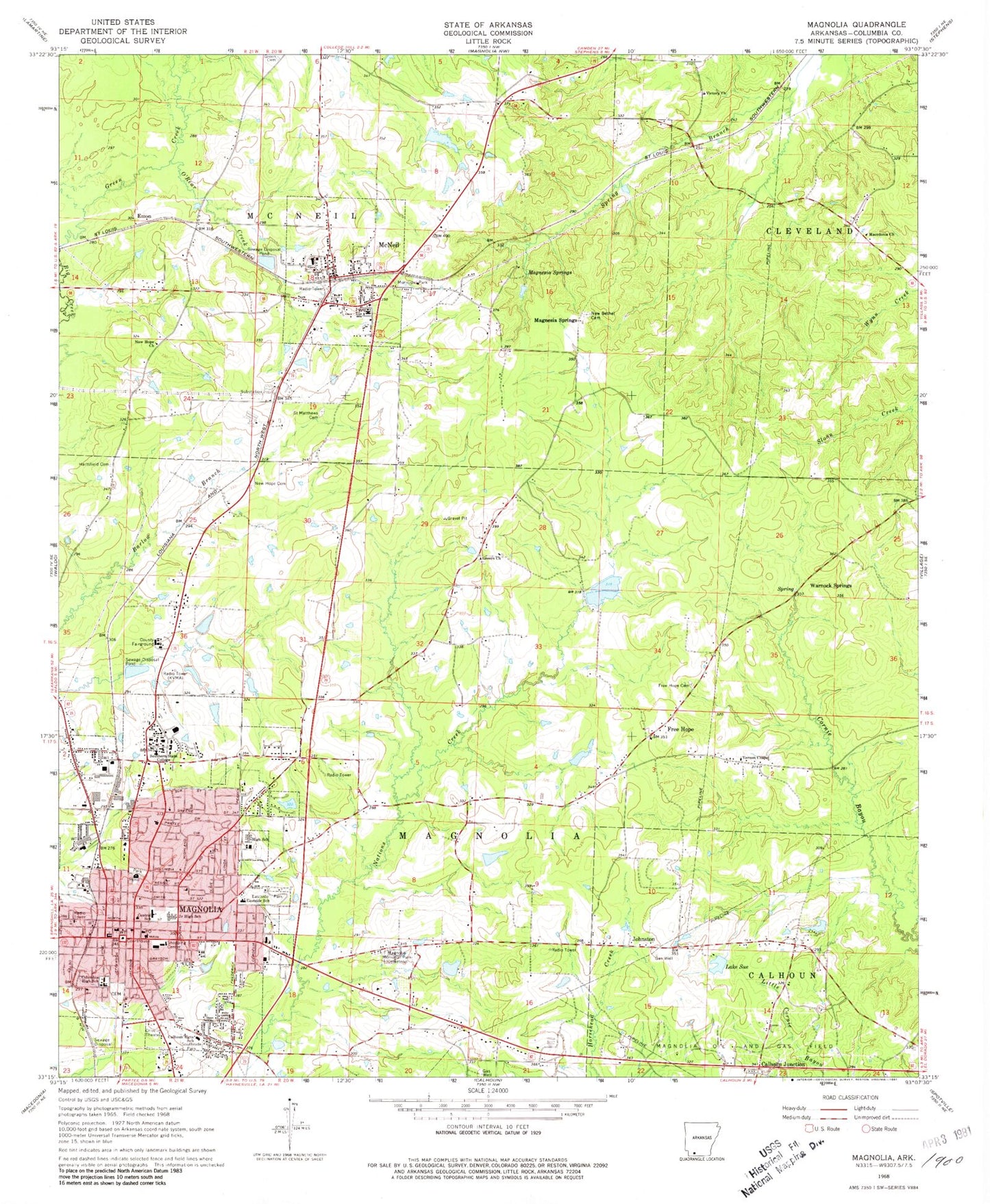 Classic USGS Magnolia Arkansas 7.5'x7.5' Topo Map Image