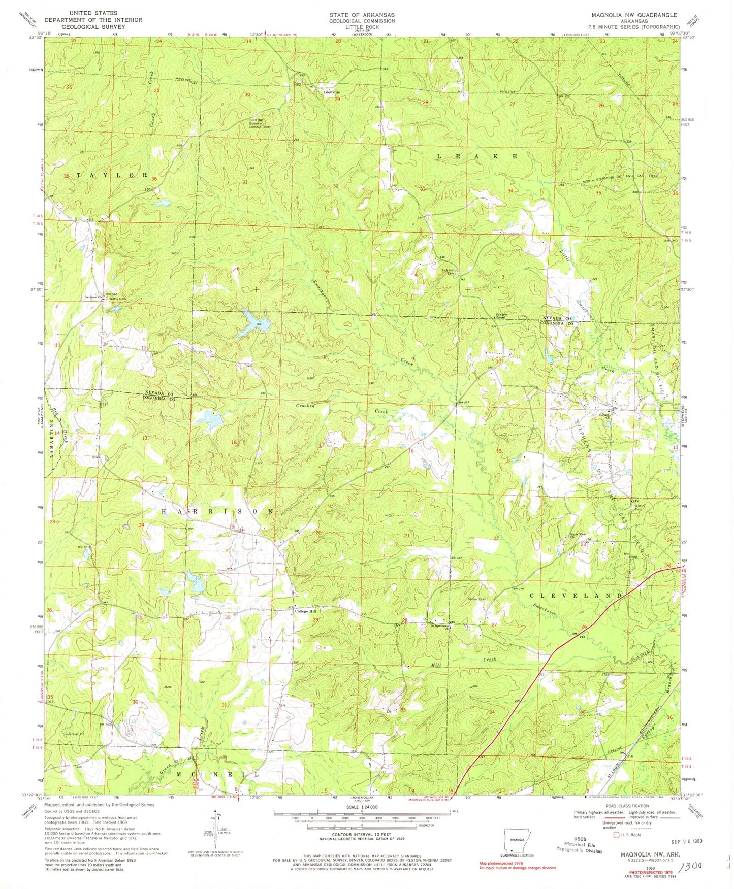 Classic USGS Magnolia NW Arkansas 7.5'x7.5' Topo Map Image