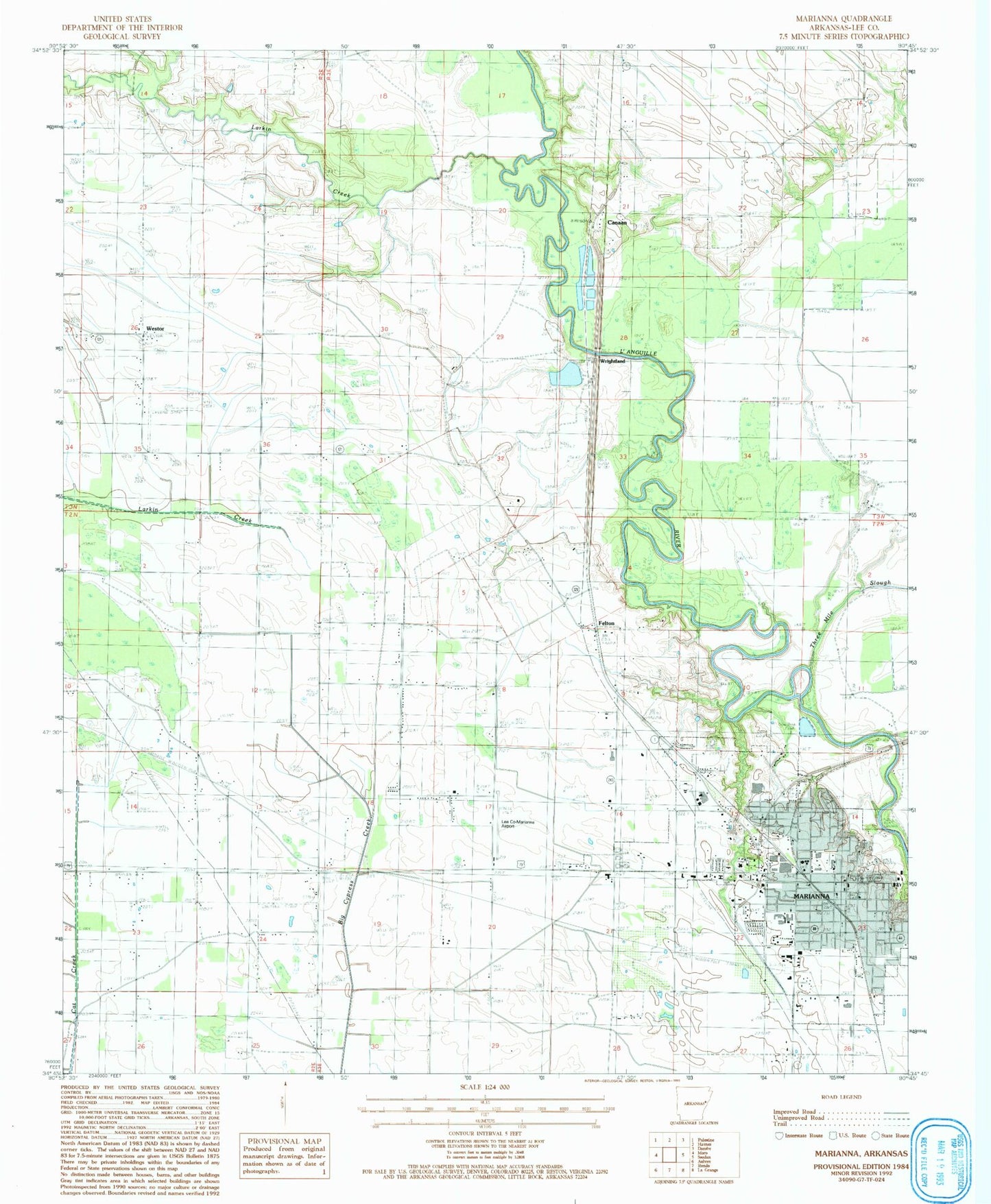 Classic USGS Marianna Arkansas 7.5'x7.5' Topo Map Image