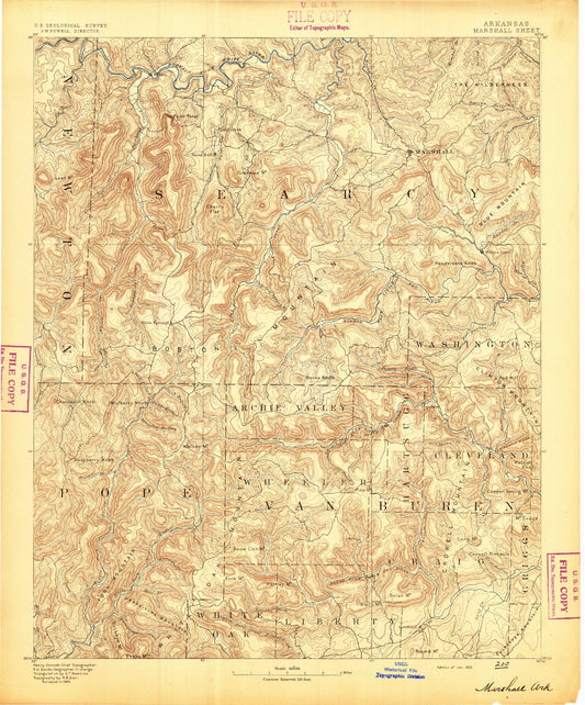 Historic 1892 Marshall Arkansas 30'x30' Topo Map Image