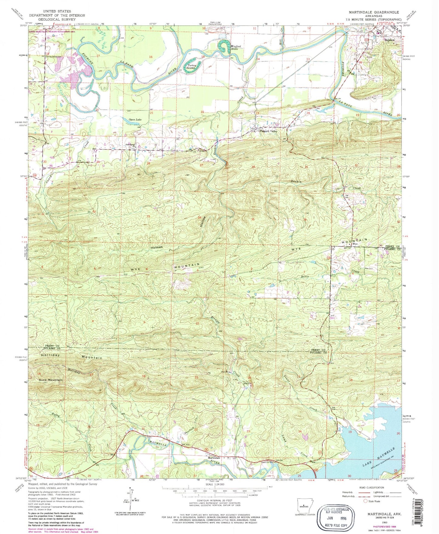Classic USGS Martindale Arkansas 7.5'x7.5' Topo Map Image