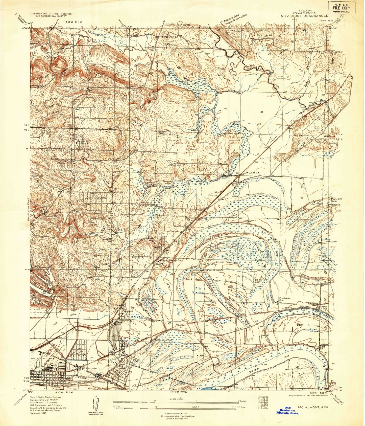 Classic USGS McAlmont Arkansas 7.5'x7.5' Topo Map Image