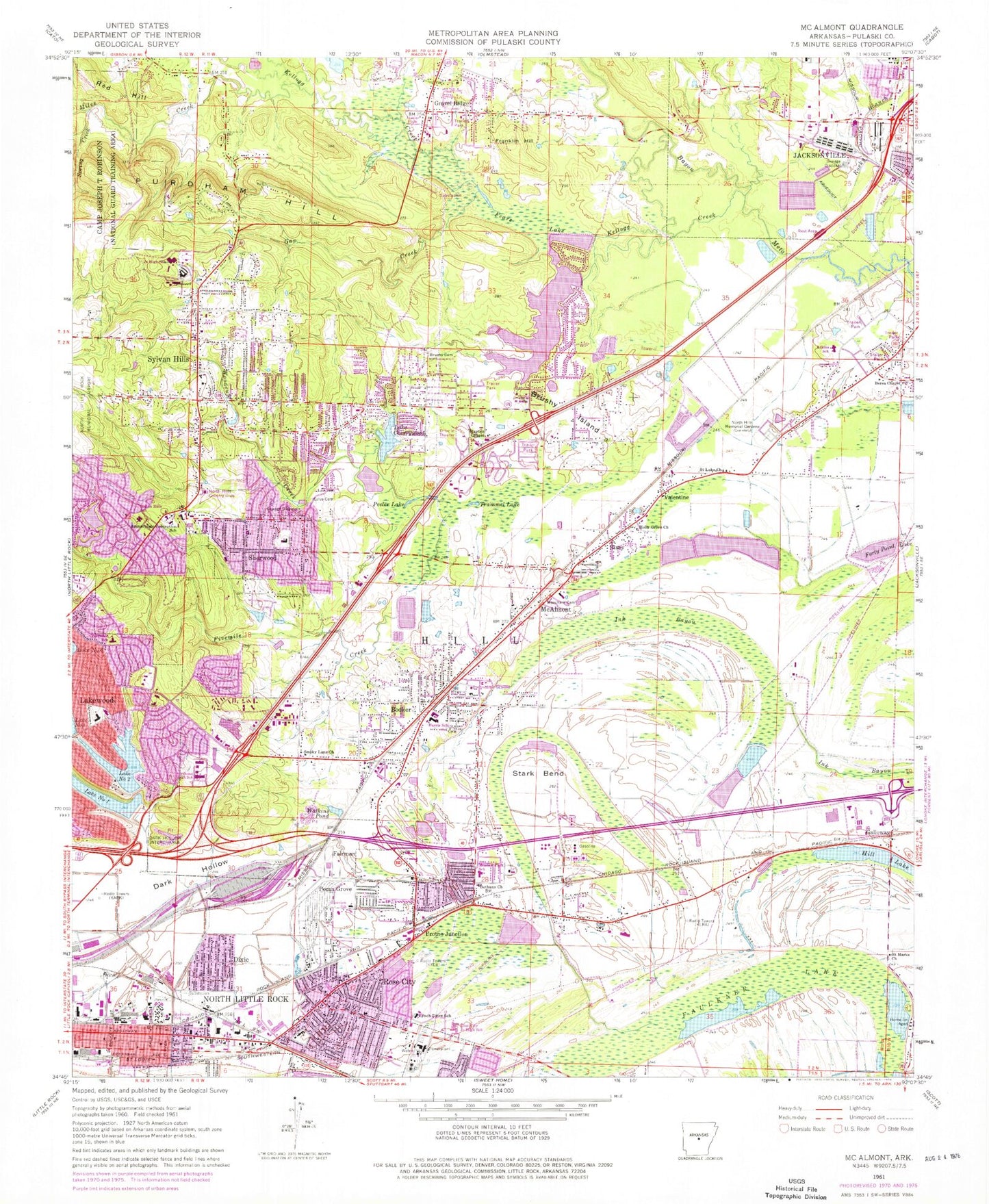 Classic USGS McAlmont Arkansas 7.5'x7.5' Topo Map Image
