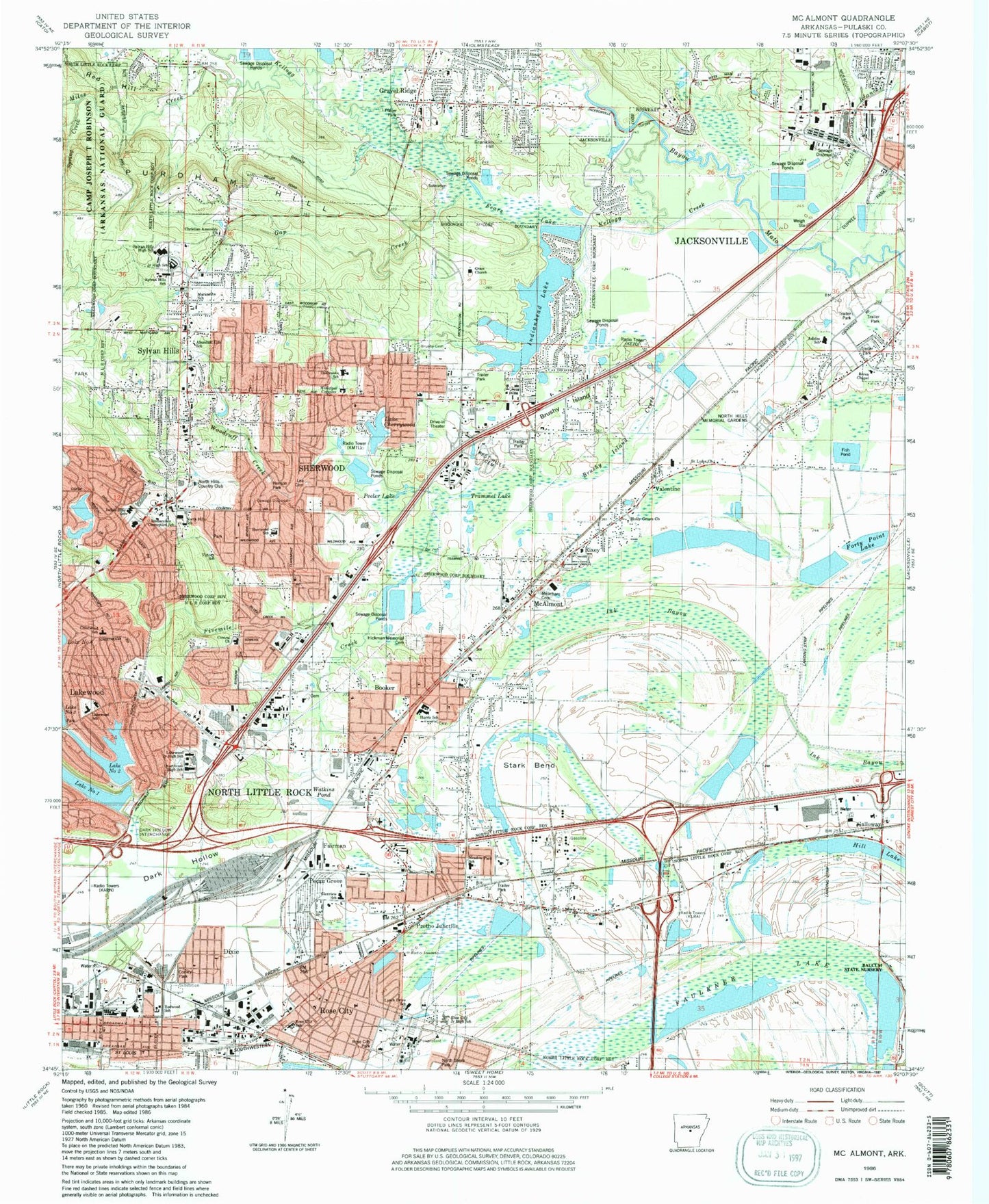 Classic USGS McAlmont Arkansas 7.5'x7.5' Topo Map Image