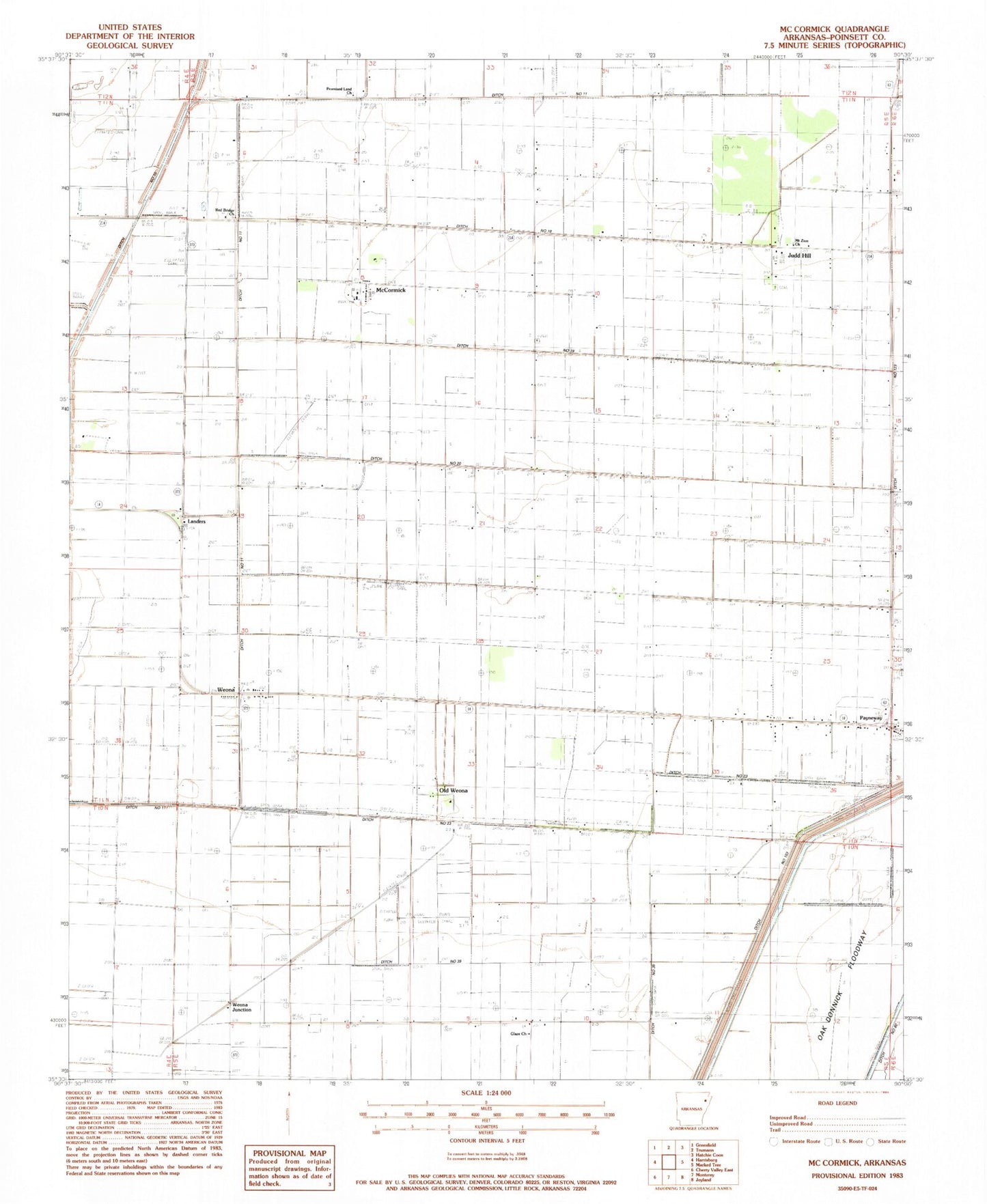Classic USGS McCormick Arkansas 7.5'x7.5' Topo Map Image