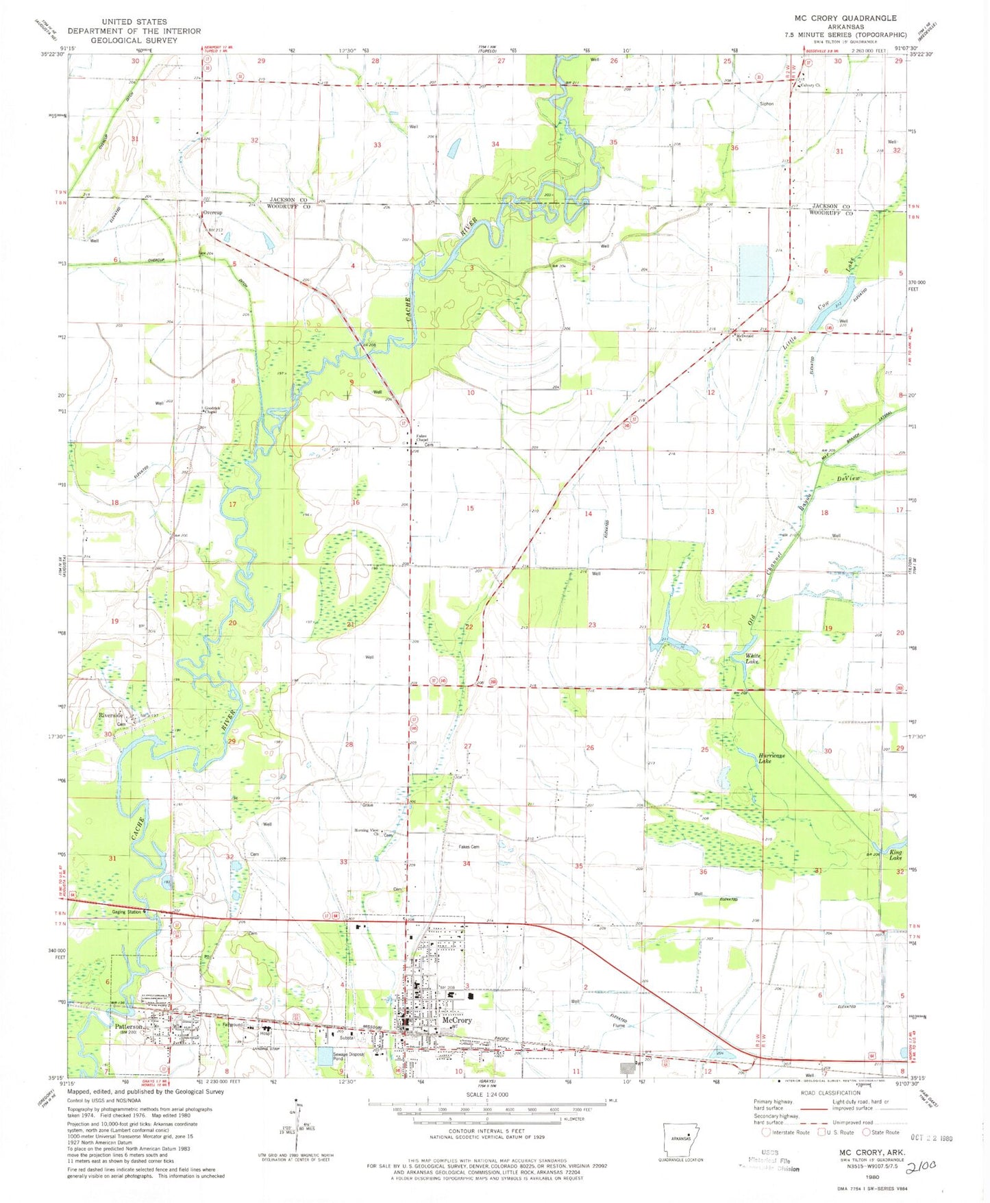 Classic USGS McCrory Arkansas 7.5'x7.5' Topo Map Image