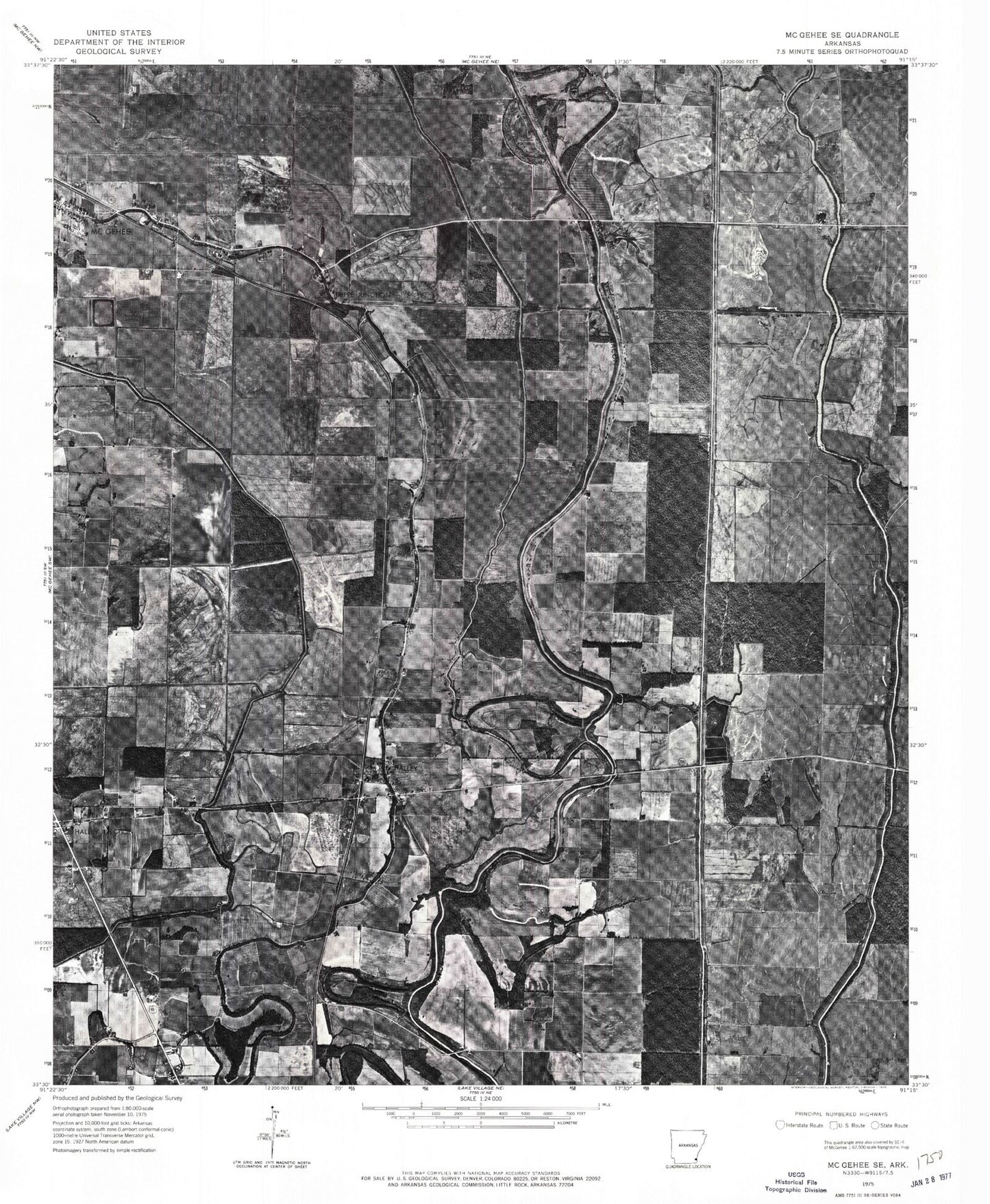 Classic USGS Halley Arkansas 7.5'x7.5' Topo Map Image