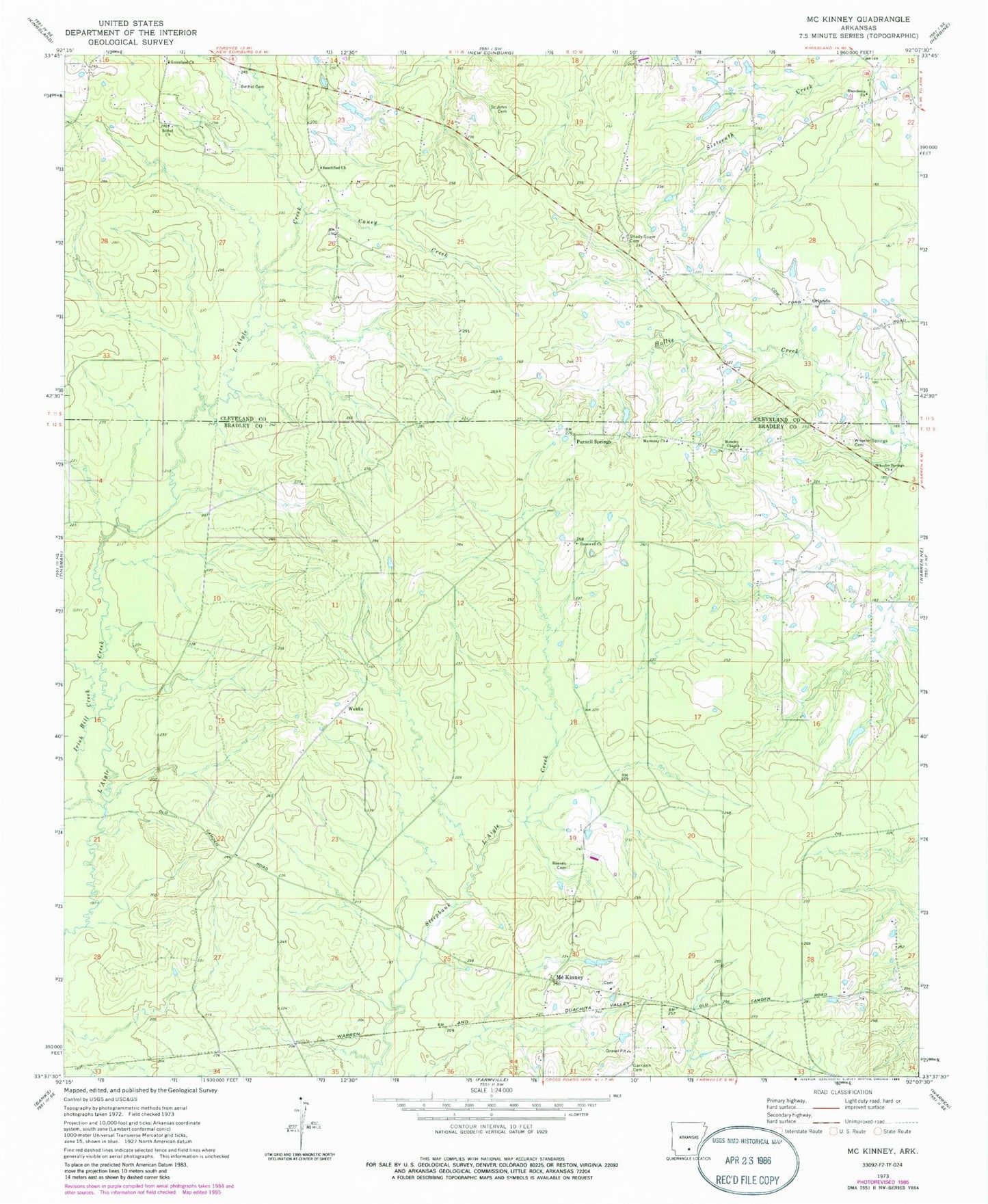 Classic USGS McKinney Arkansas 7.5'x7.5' Topo Map Image