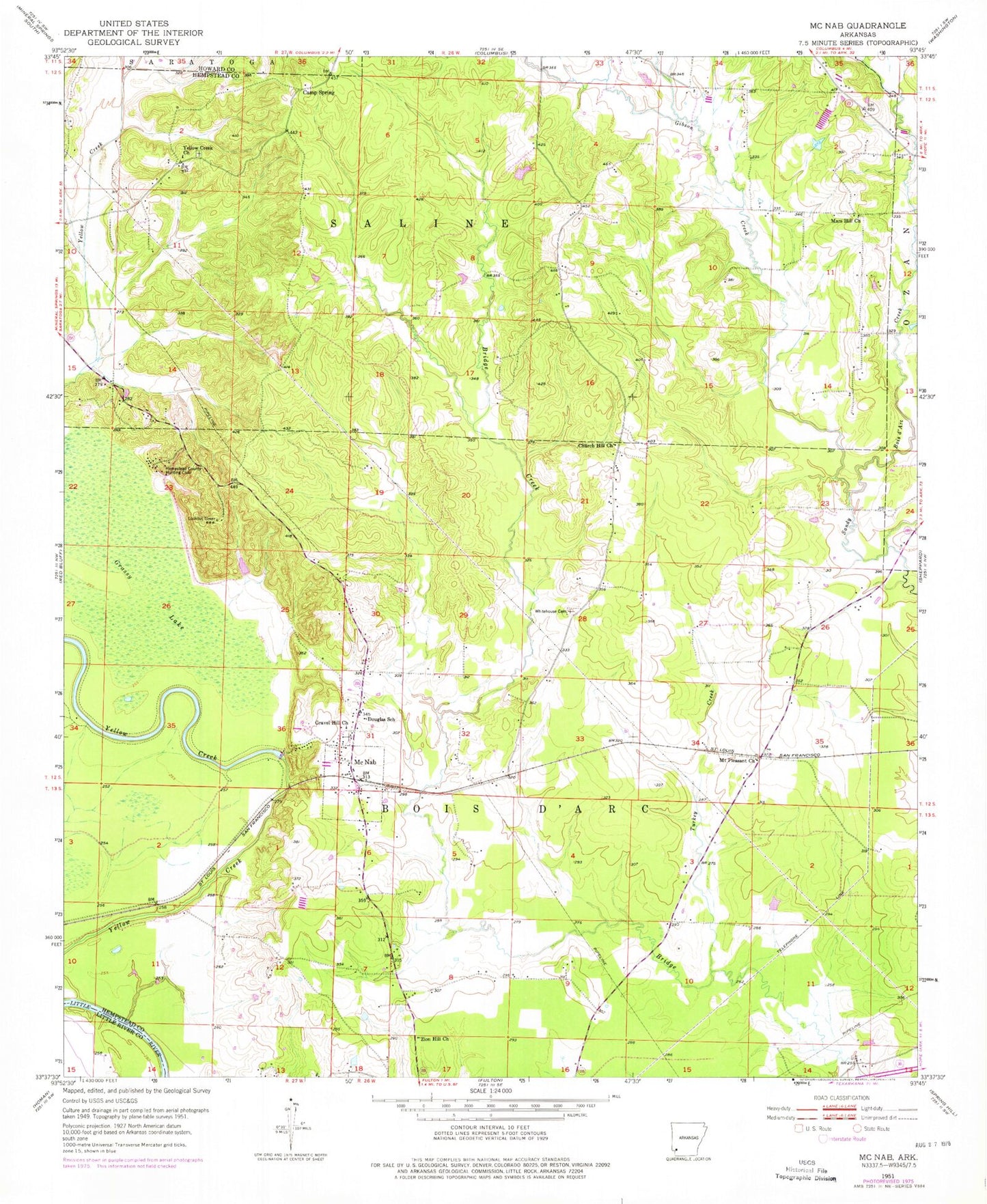 Classic USGS McNab Arkansas 7.5'x7.5' Topo Map Image