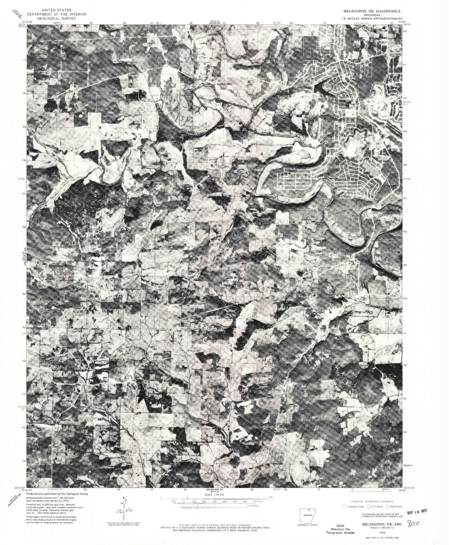 Classic USGS Franklin Arkansas 7.5'x7.5' Topo Map Image