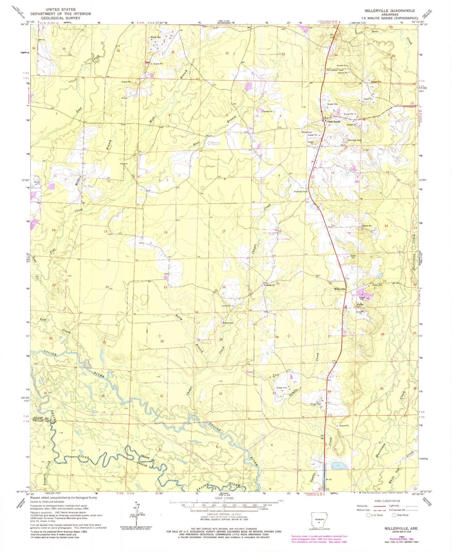 Classic USGS Millerville Arkansas 7.5'x7.5' Topo Map Image