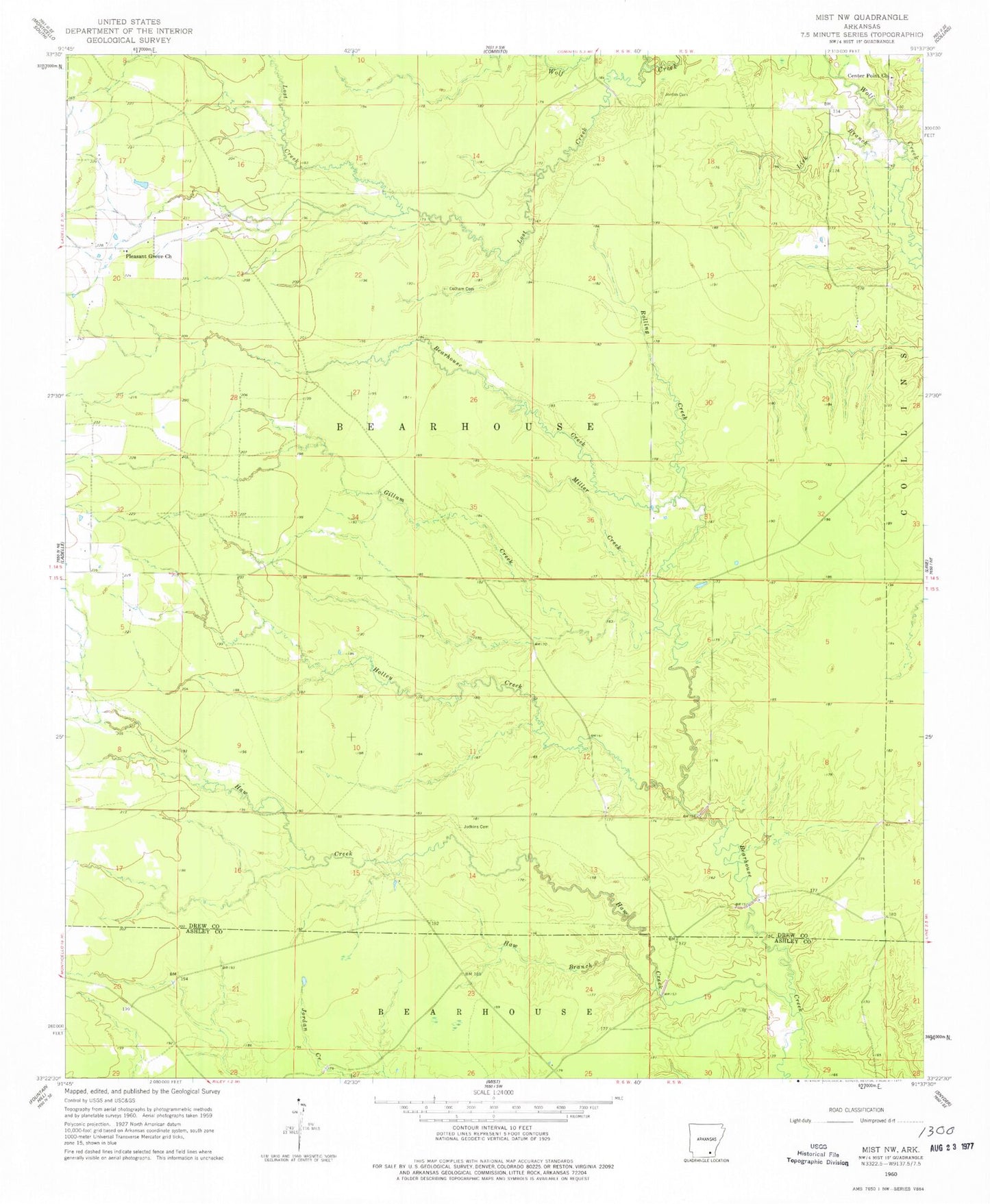 Classic USGS Mist NW Arkansas 7.5'x7.5' Topo Map Image