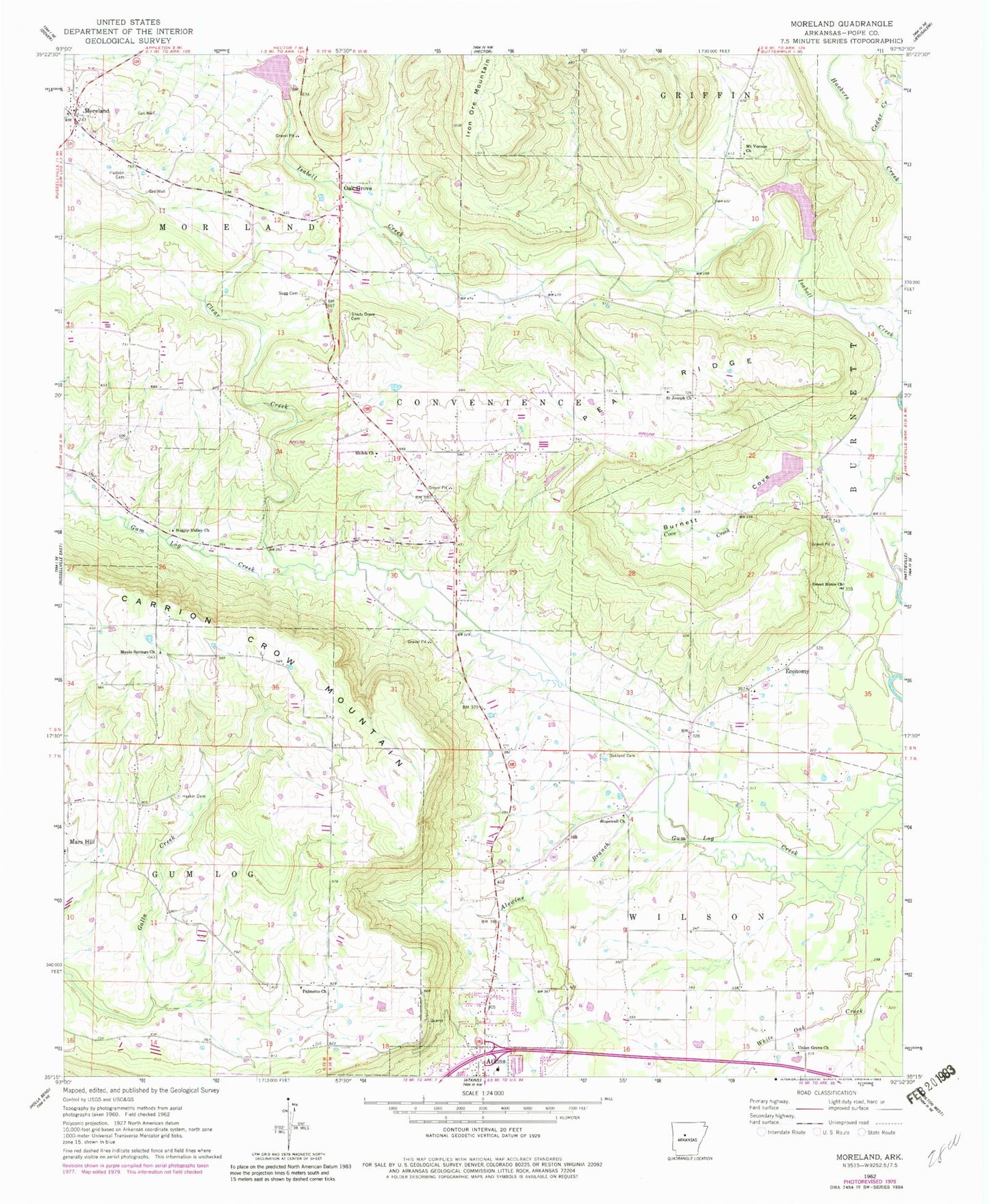 Classic USGS Moreland Arkansas 7.5'x7.5' Topo Map Image