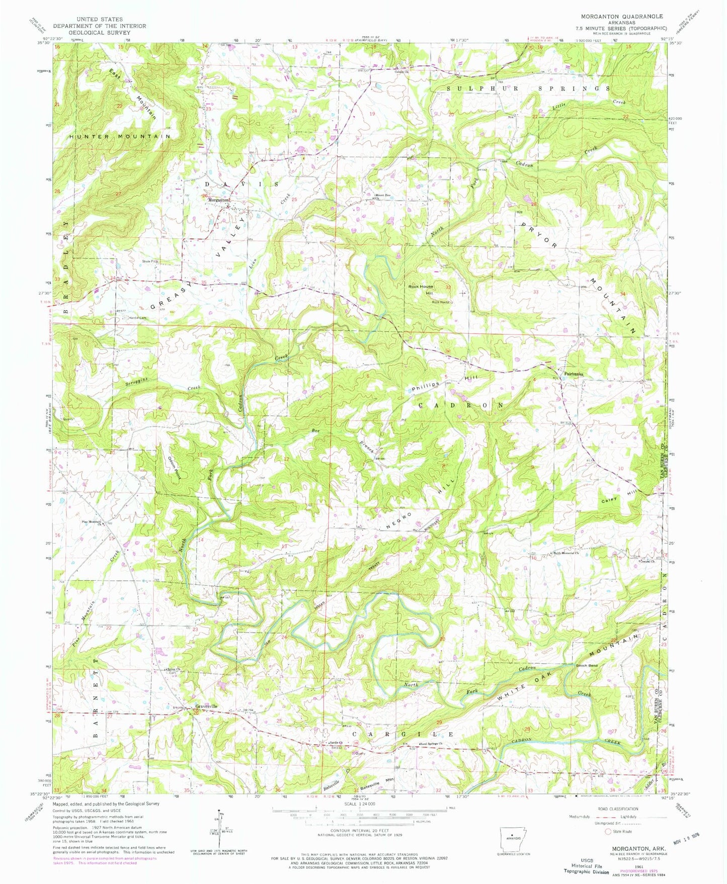 Classic USGS Morganton Arkansas 7.5'x7.5' Topo Map Image