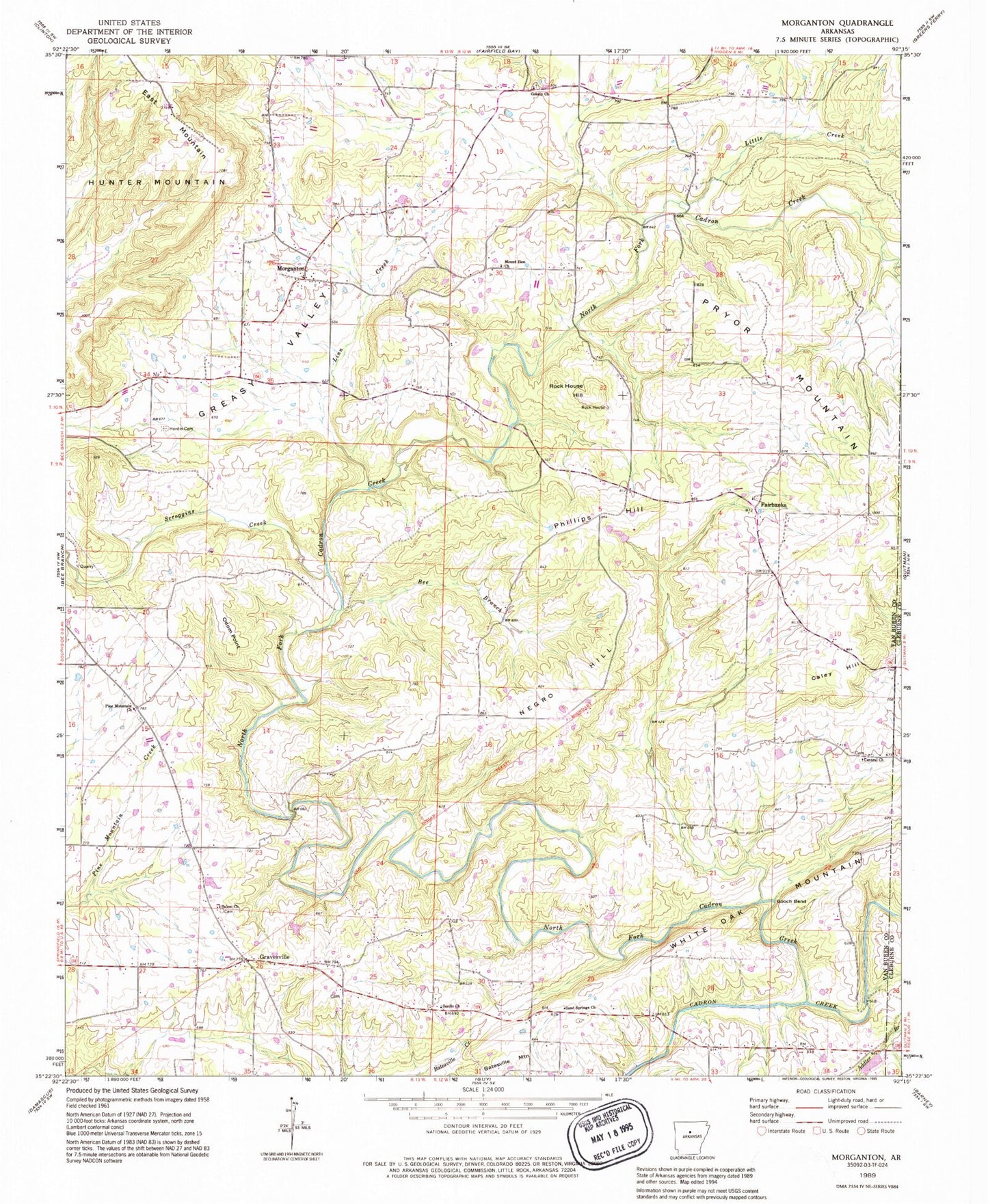 Classic USGS Morganton Arkansas 7.5'x7.5' Topo Map Image