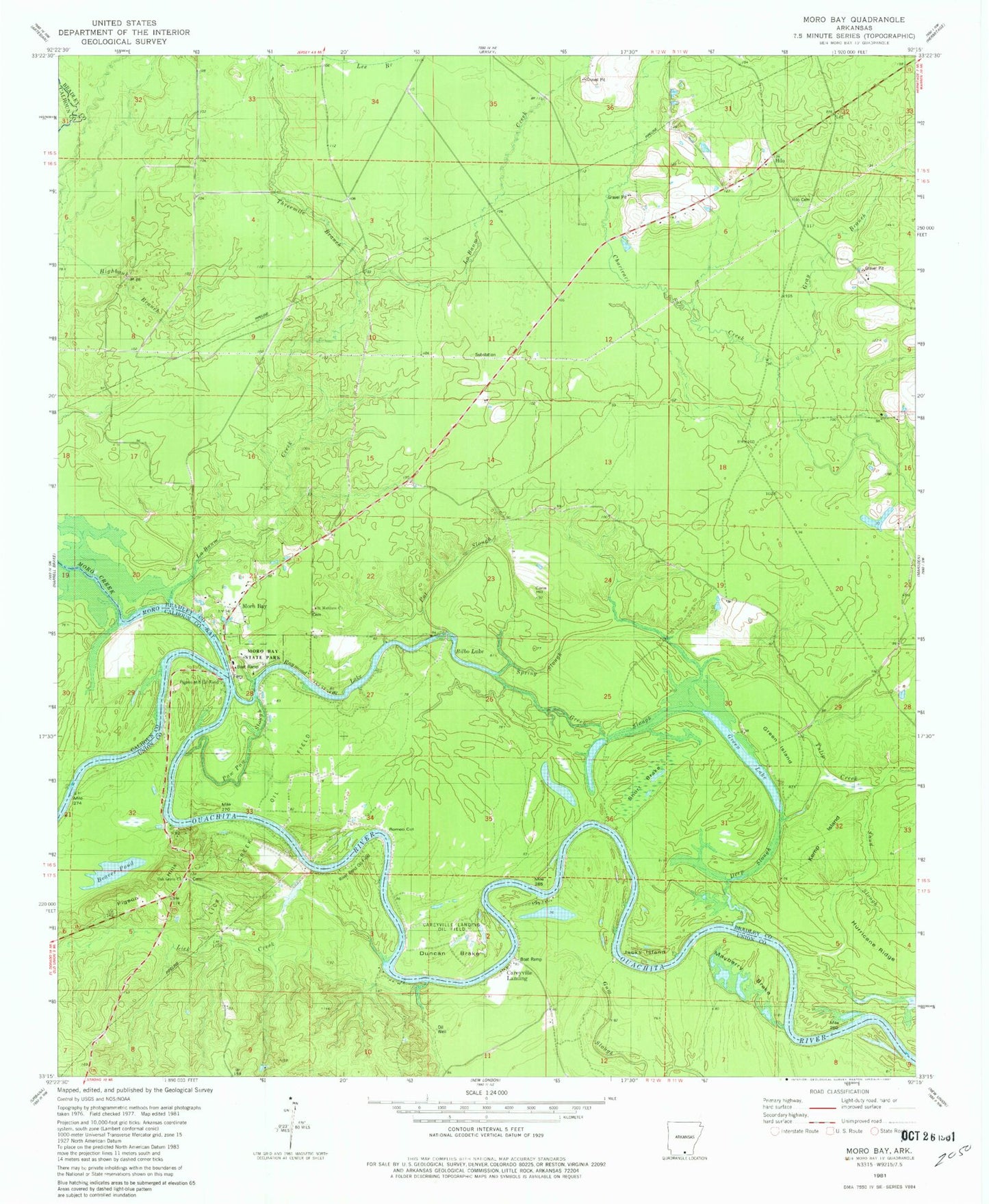 Classic USGS Moro Bay Arkansas 7.5'x7.5' Topo Map Image