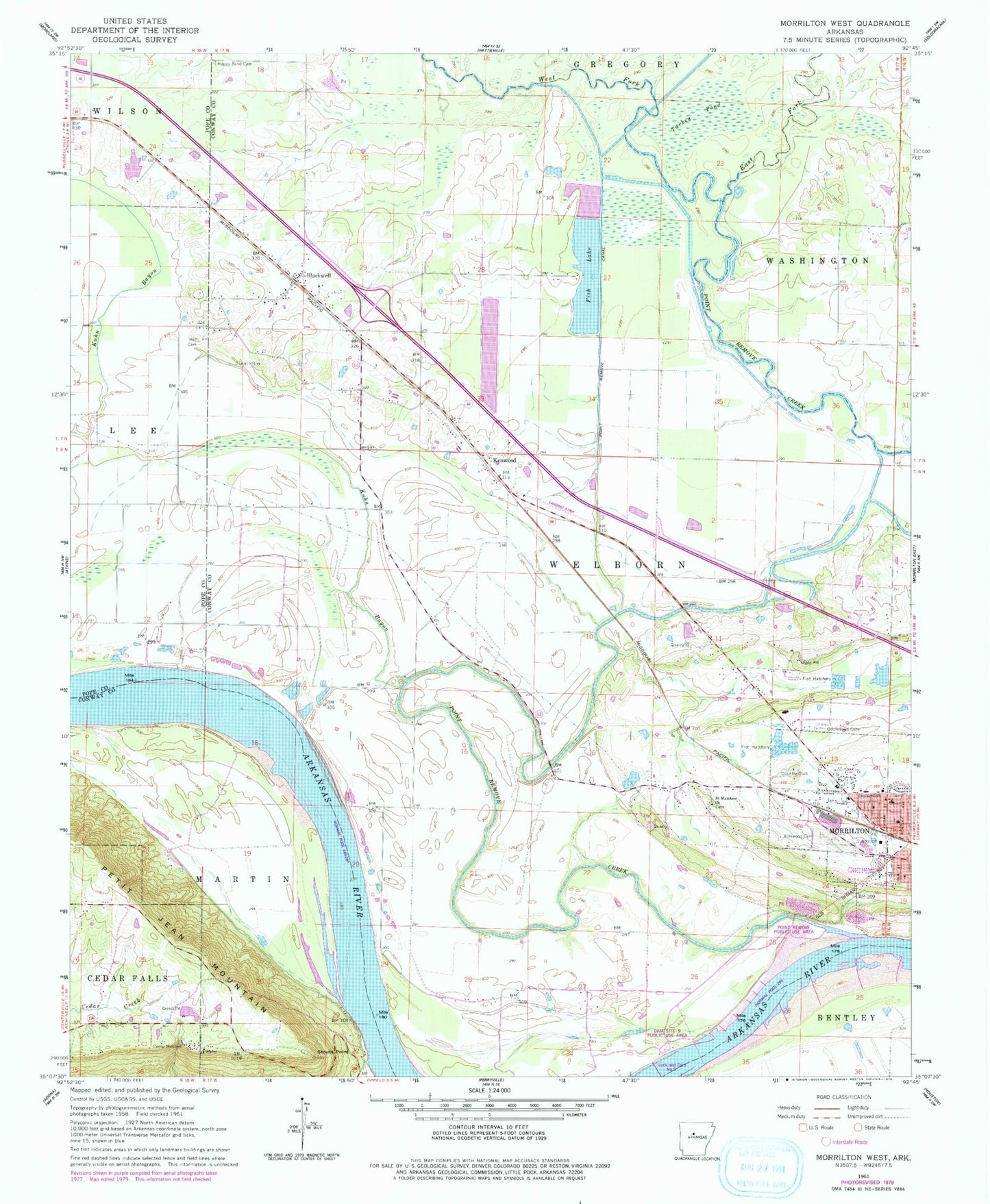 Classic USGS Morrilton West Arkansas 7.5'x7.5' Topo Map Image
