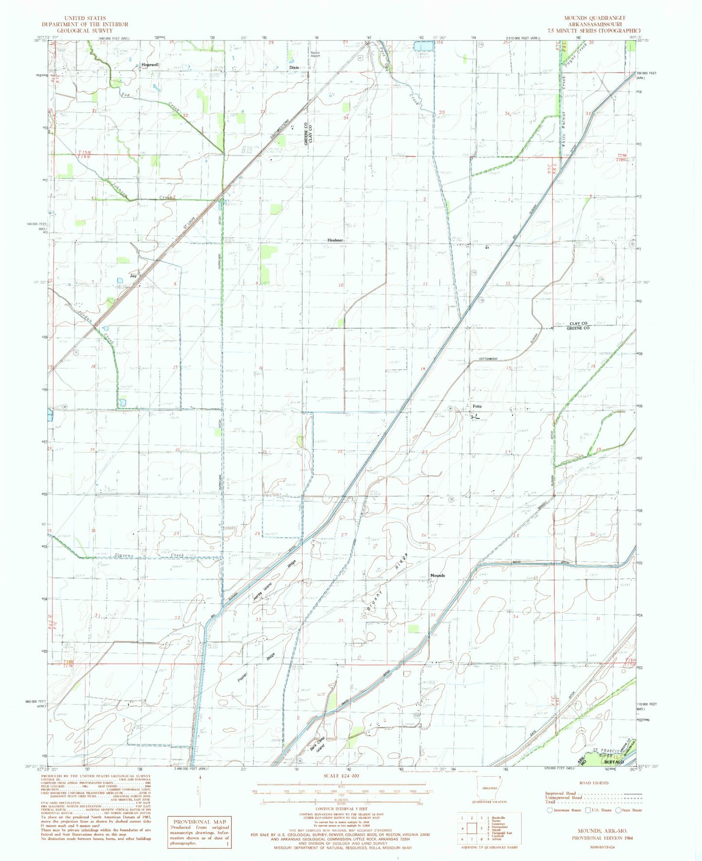 Classic USGS Mounds Arkansas 7.5'x7.5' Topo Map Image